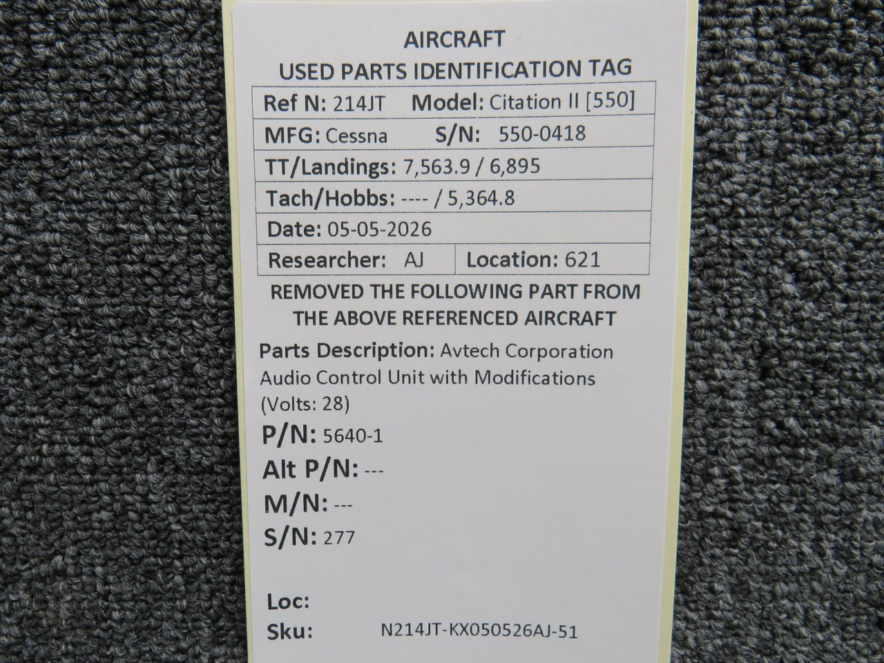 5640-1 Avtech Corporation Audio Control Unit with Modifications (Volts: 28)