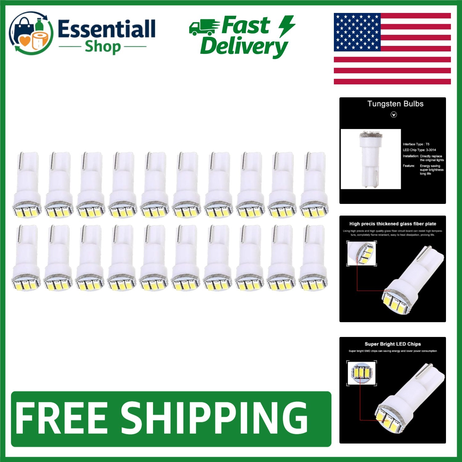 Efficient 20 Pack of T5 LED Bulbs – Long Life 50,000 Hours for Dash Indicators