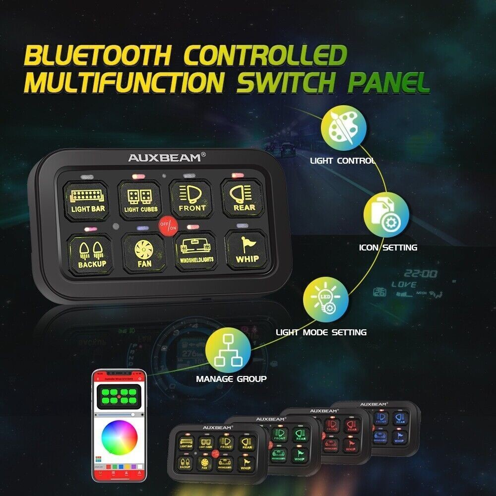 AUXBEAM AR-800 MULTIFUNCTION RGB SWITCH PANEL APP CONTROLLED FOR CAN-AM RZR XP