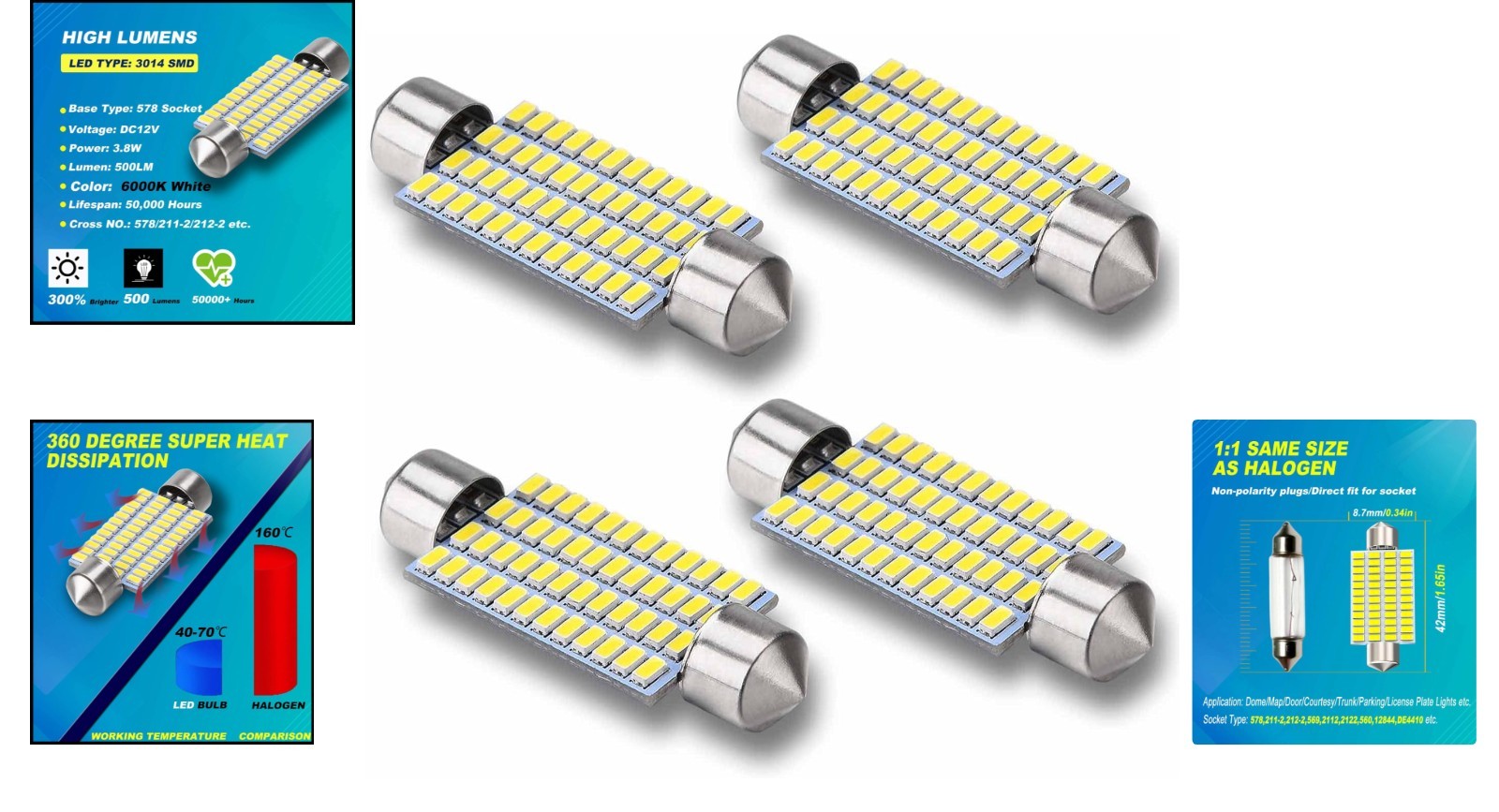 Energy-Efficient 578 LED Car Bulbs 6000K Brightness – Long Lasting 50,000 Hours