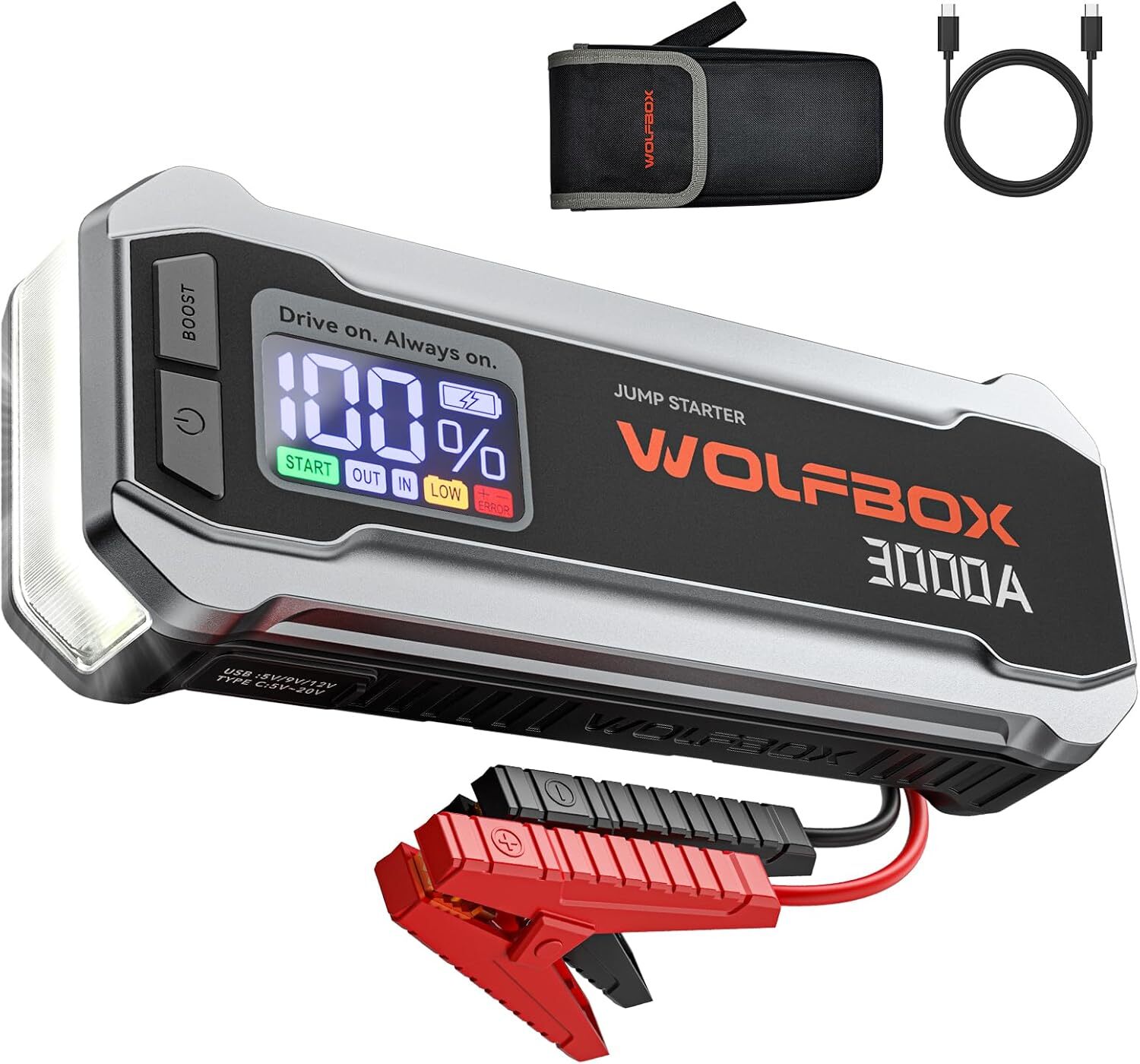 WOLFBOX 2000A/3000A/4000A Portable Car Jump Starter Booster Power Bank Jump Box