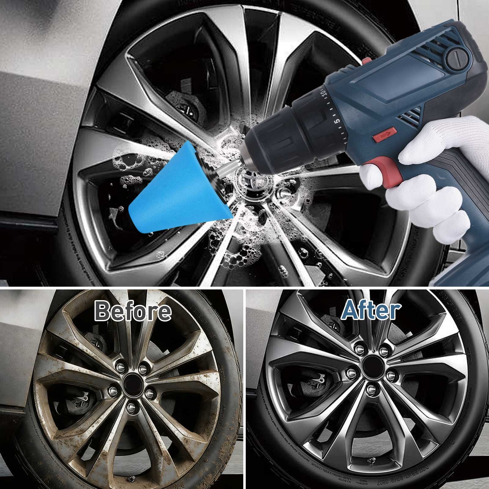6× Car Wheel Polishing Sponge Pad Drill Buffing Cone Ball Foam Polisher 1/4″ Hex