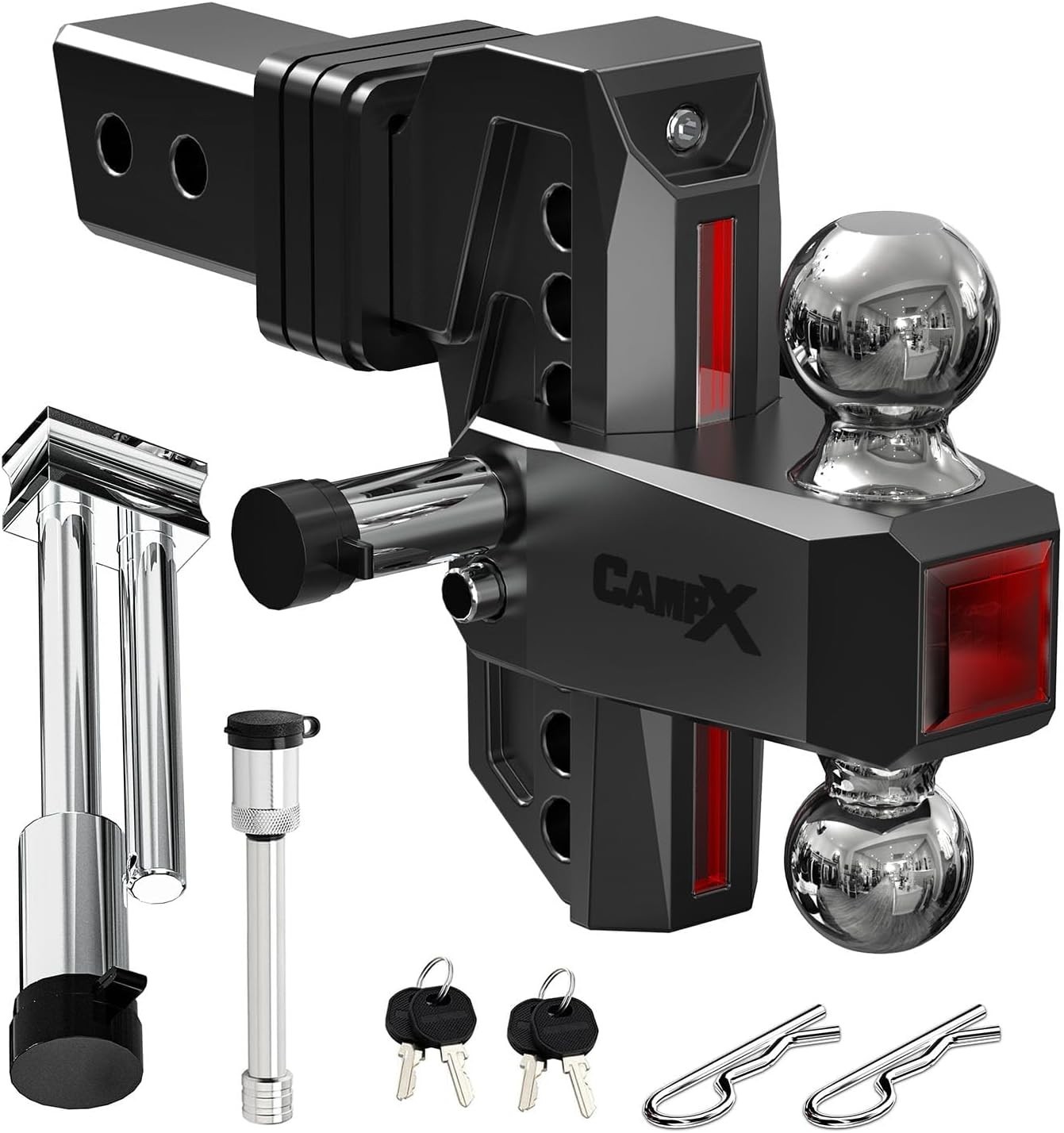 Aluminum Tow Hitches w/ 6-Inch Drop/Rise, Adjustable Trailer Hitch 2-Ball Mount