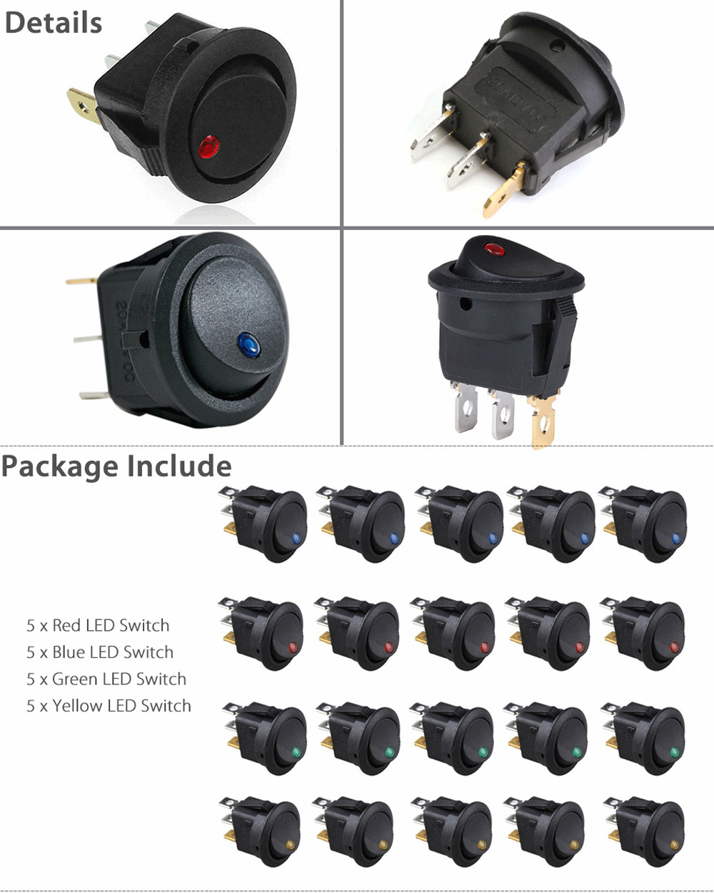 20PCS ROCKER SWITCH Toggle 12V Led Light Car Auto Boat Round ON/ OFF SPST 20 */