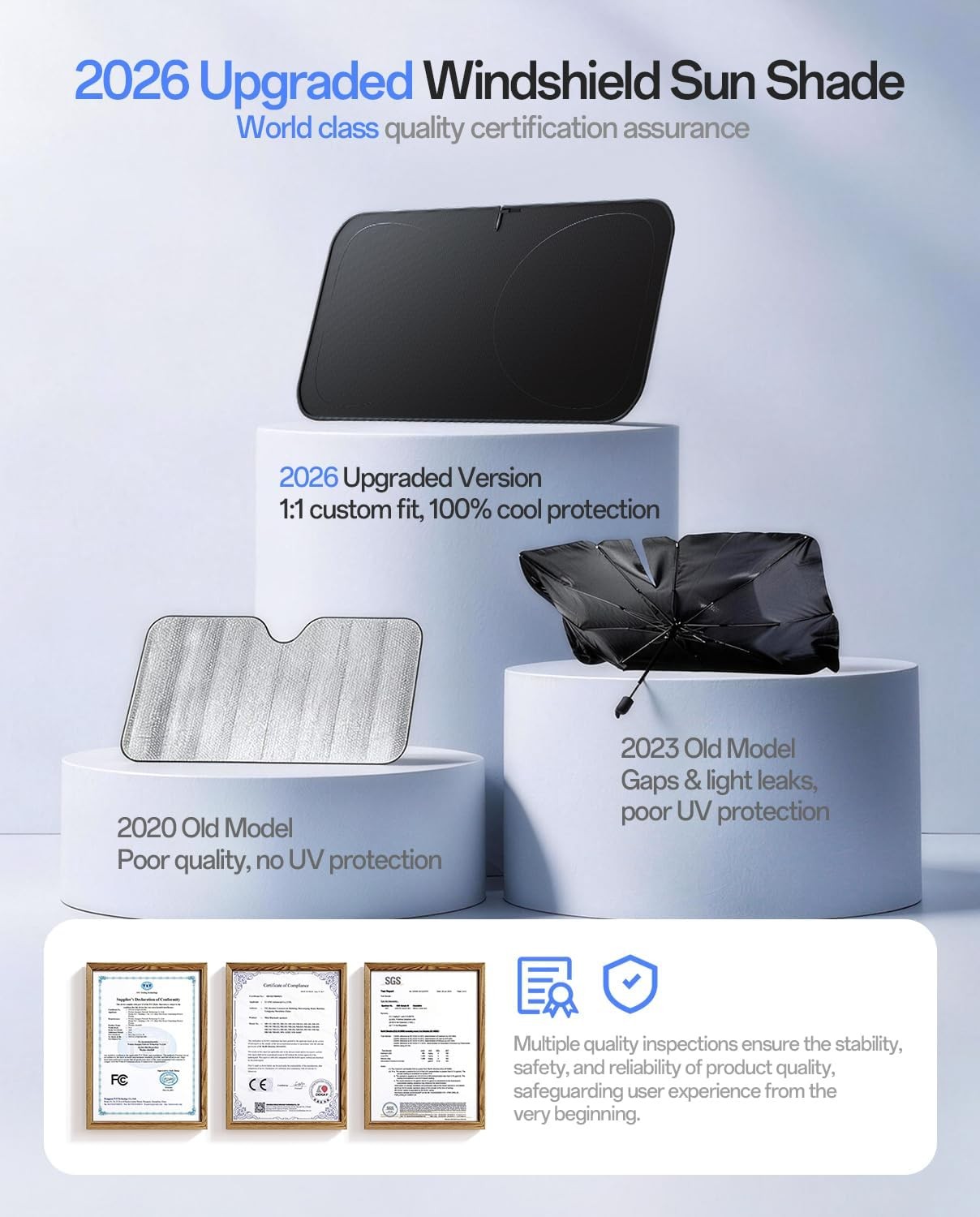 Tesla Model Y 2020-2026 Windshield Sun Shade, 100% UV Protection & Heat Insulati