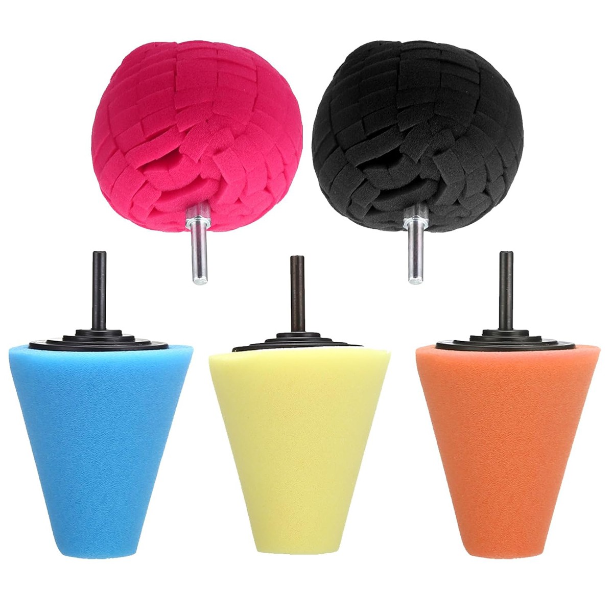 4″ Foam Drill Polishing Cone Ball Pads Kit Car Hub Waxing Buffing Wheel Polisher