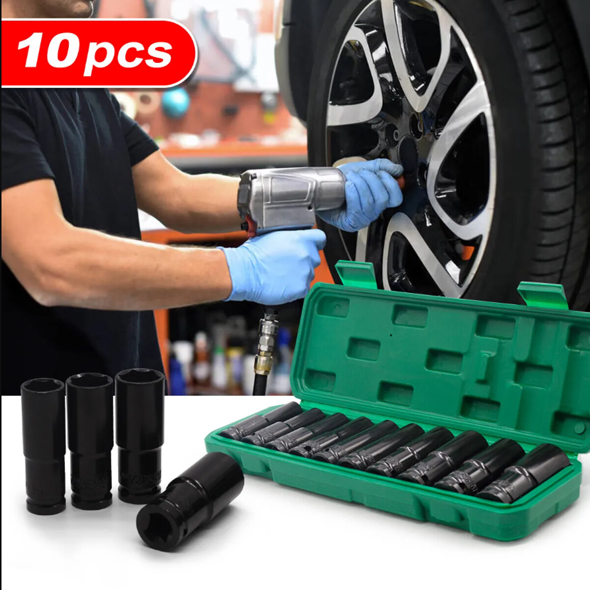 10PCS 1/2″ Deep Impact Socket Set Drive 6 Point Metric Garage Tool 10 – 24mm USA
