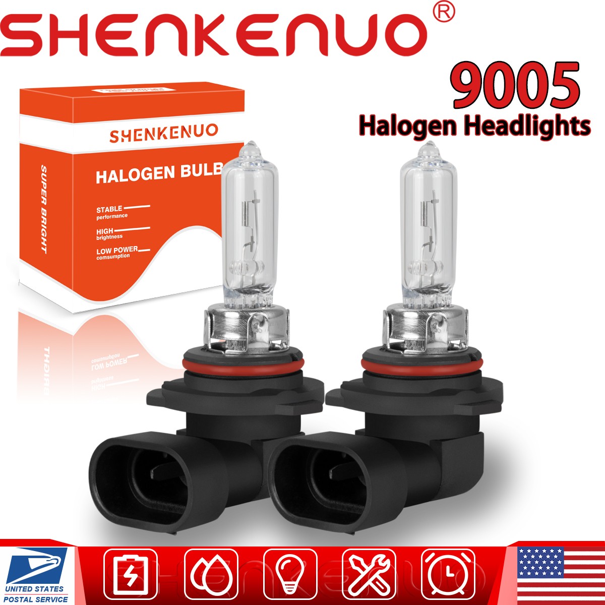 Pair 9005 HB3 Halogen Headlights Bulbs Kit Warm White High/Low Beam Super Bright