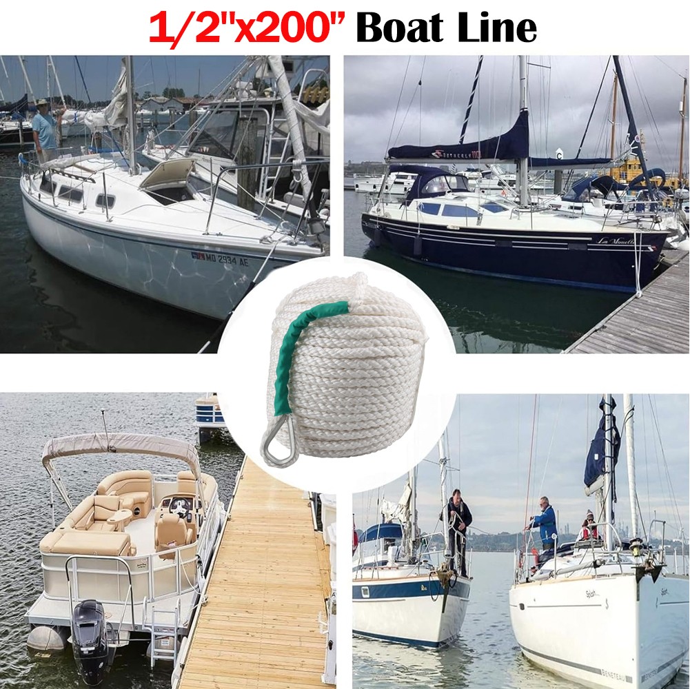 1/2″ 200FT 3 Strand Braided Nylon Anchor Rope Twisted w/ Thimble Dock Boat Line