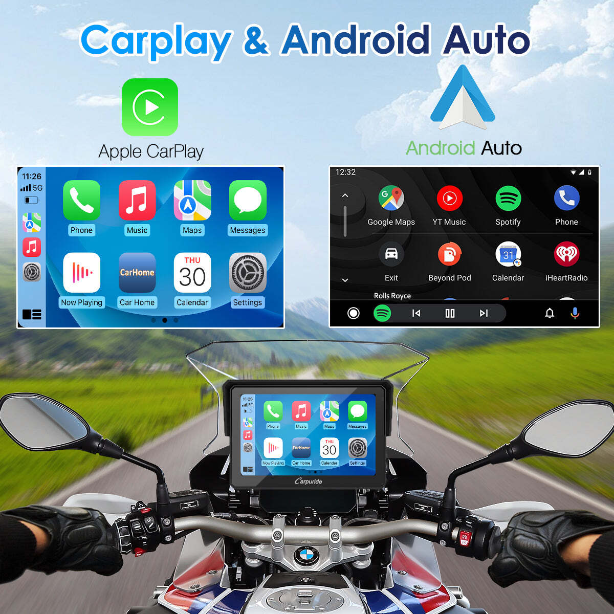 Carpuride 5” Wireless Carplay GPS Dual Bluetooth Android Auto Waterproof for BMW
