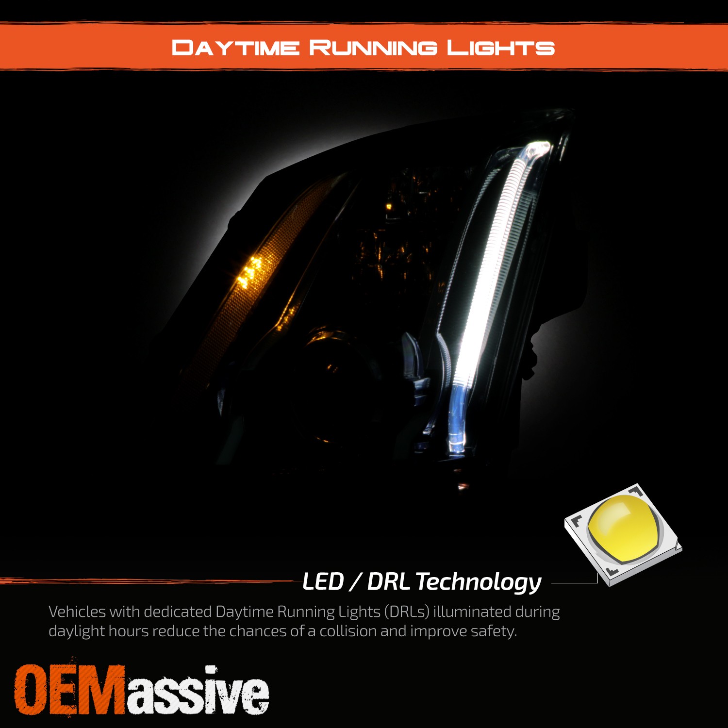 For 08-14 Cadillac CTS Halogen SwitchBack LED Signal Projector Black Headlights