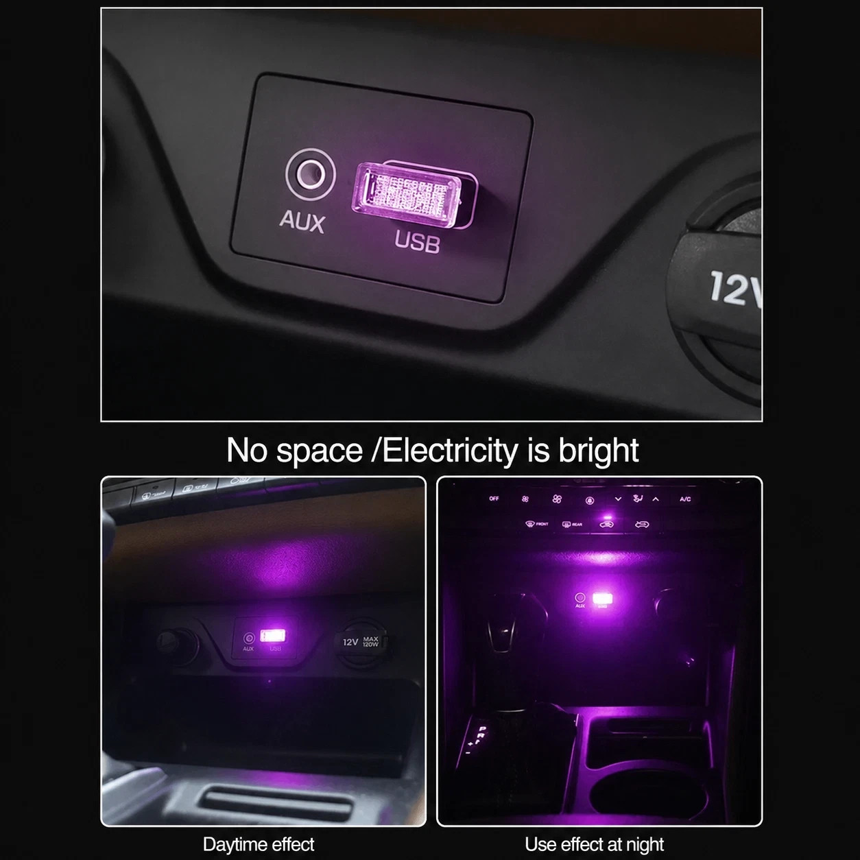 USB Purple LED Mini Car Atmosphere Light Cigarette Lighter Interior Decor Light