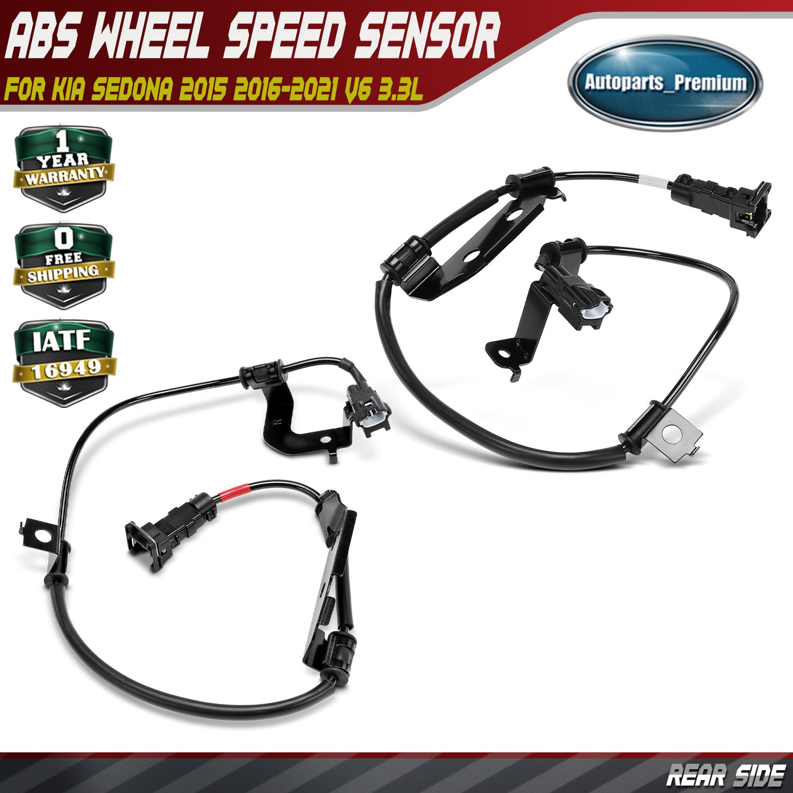 Pair Rear ABS Wheel Speed Sensors with Wiring Harness for Kia Sedona 2015-2021