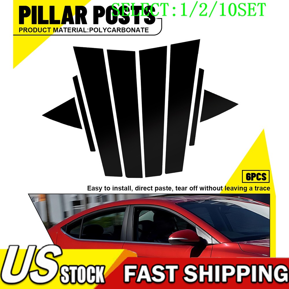 8x Black Pillar Posts Door Window Trim Cover For 2017-20 Hyundai Elantra 1~10X