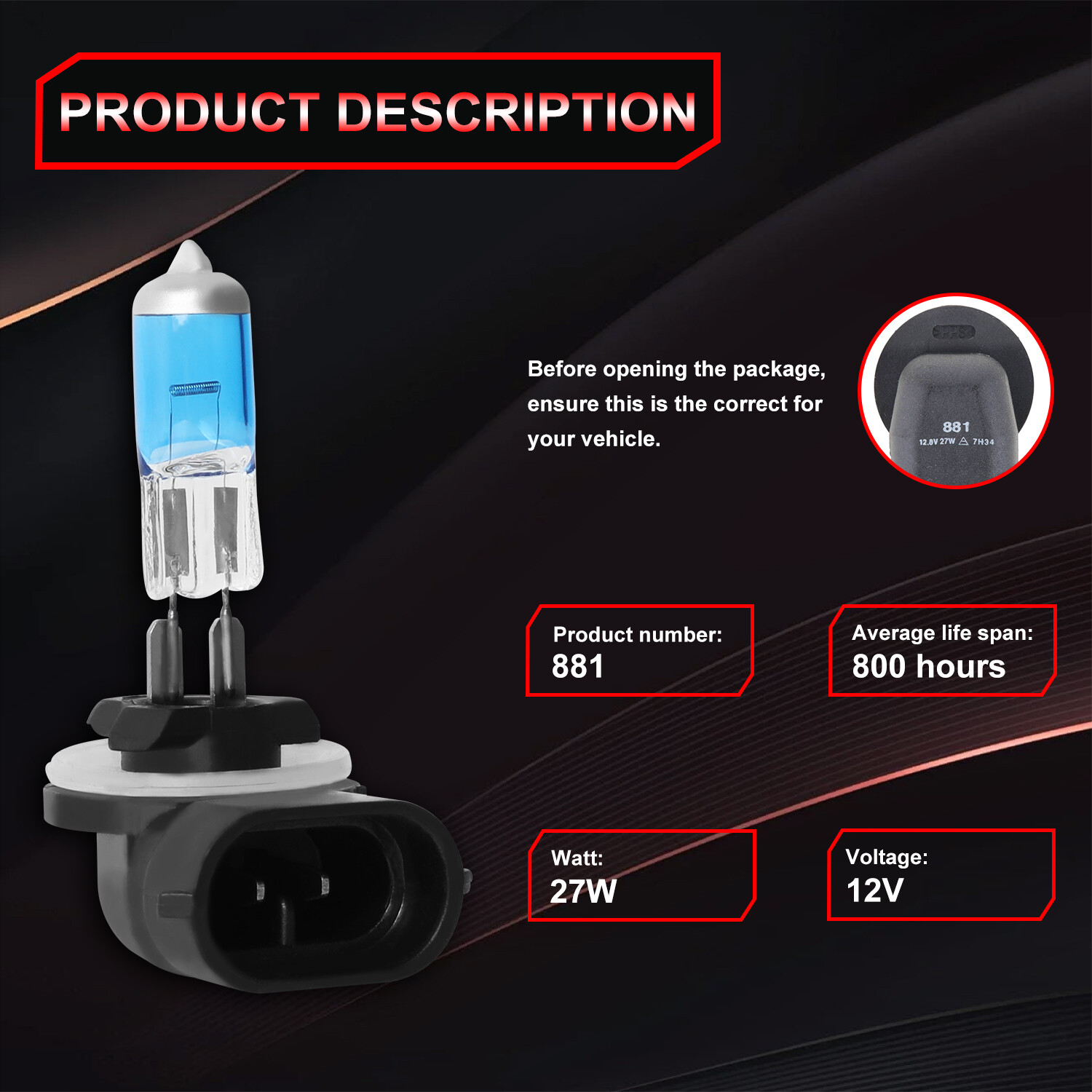 For Chevy SSR 2003-2006 – 2X 881 Halogen Fog Light Bulb Warm White 4200K