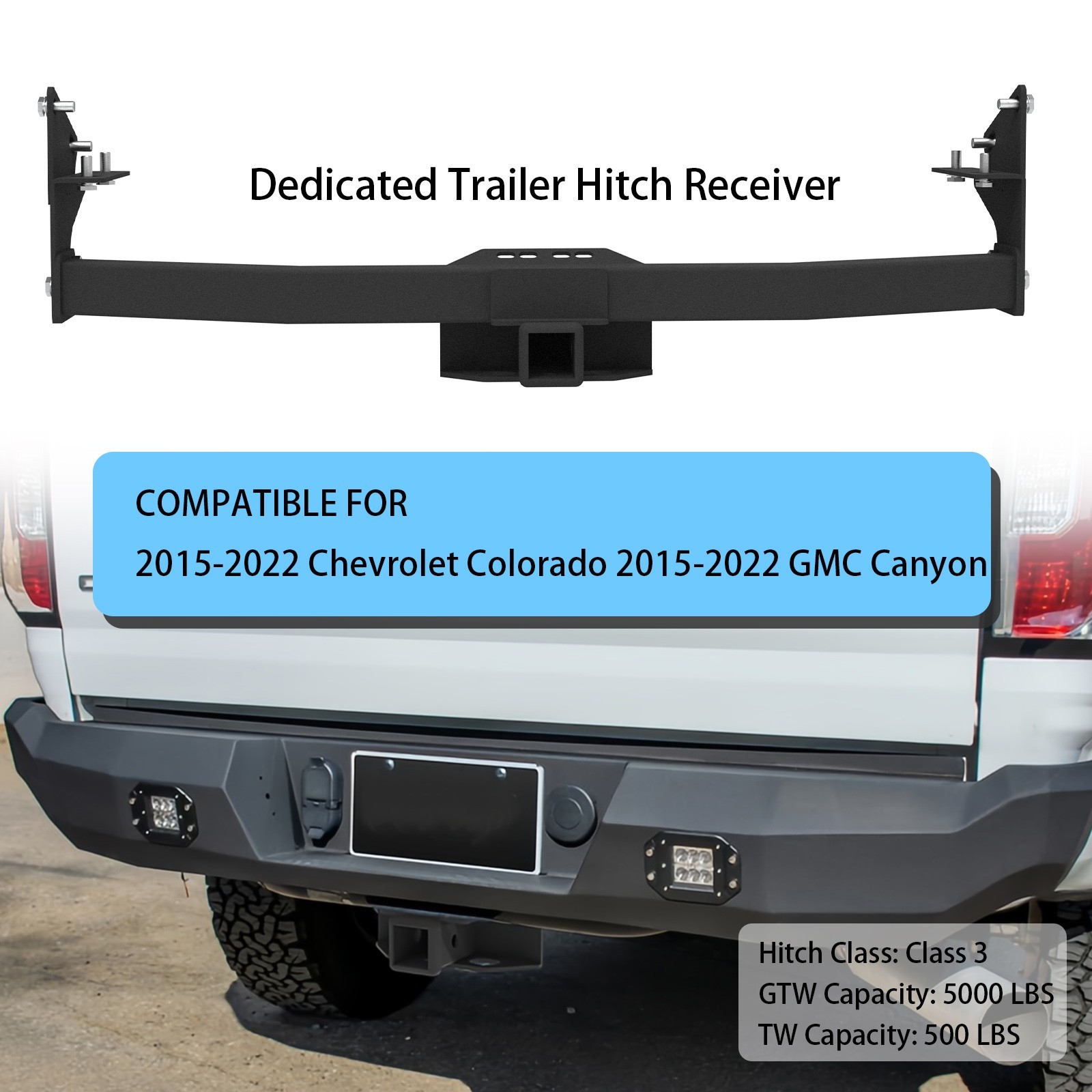 2″ Trailer Hitch Receiver Towing Class 3 For 2015-2022 Chevy Colorado GMC Canyon