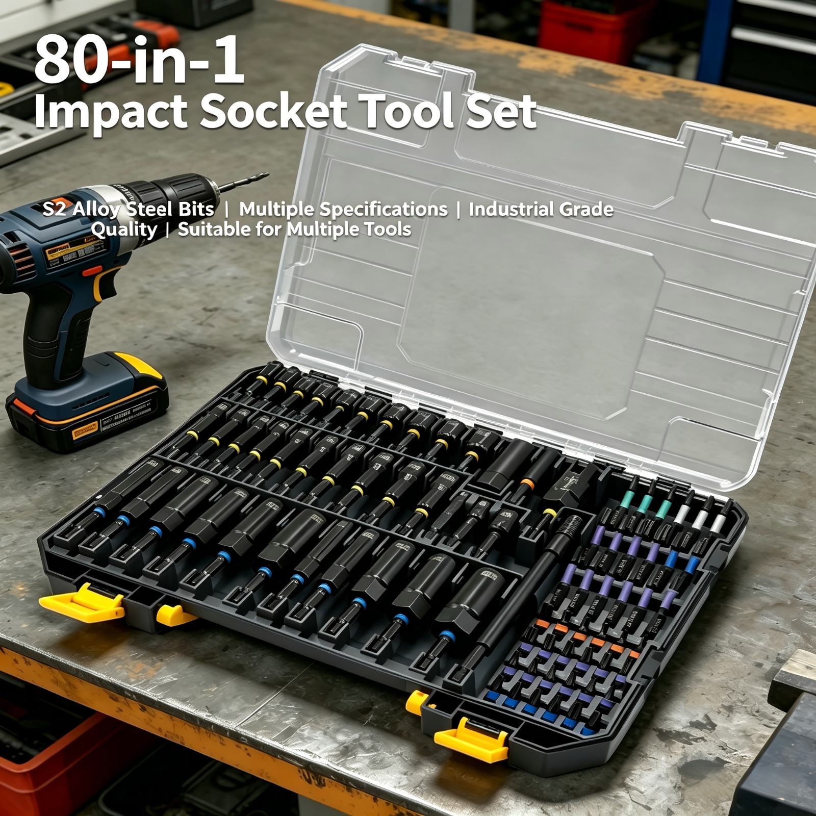 80pc Magnetic Impact Nut Driver Set Metric & SAE with Socket Adapters Bit Holder