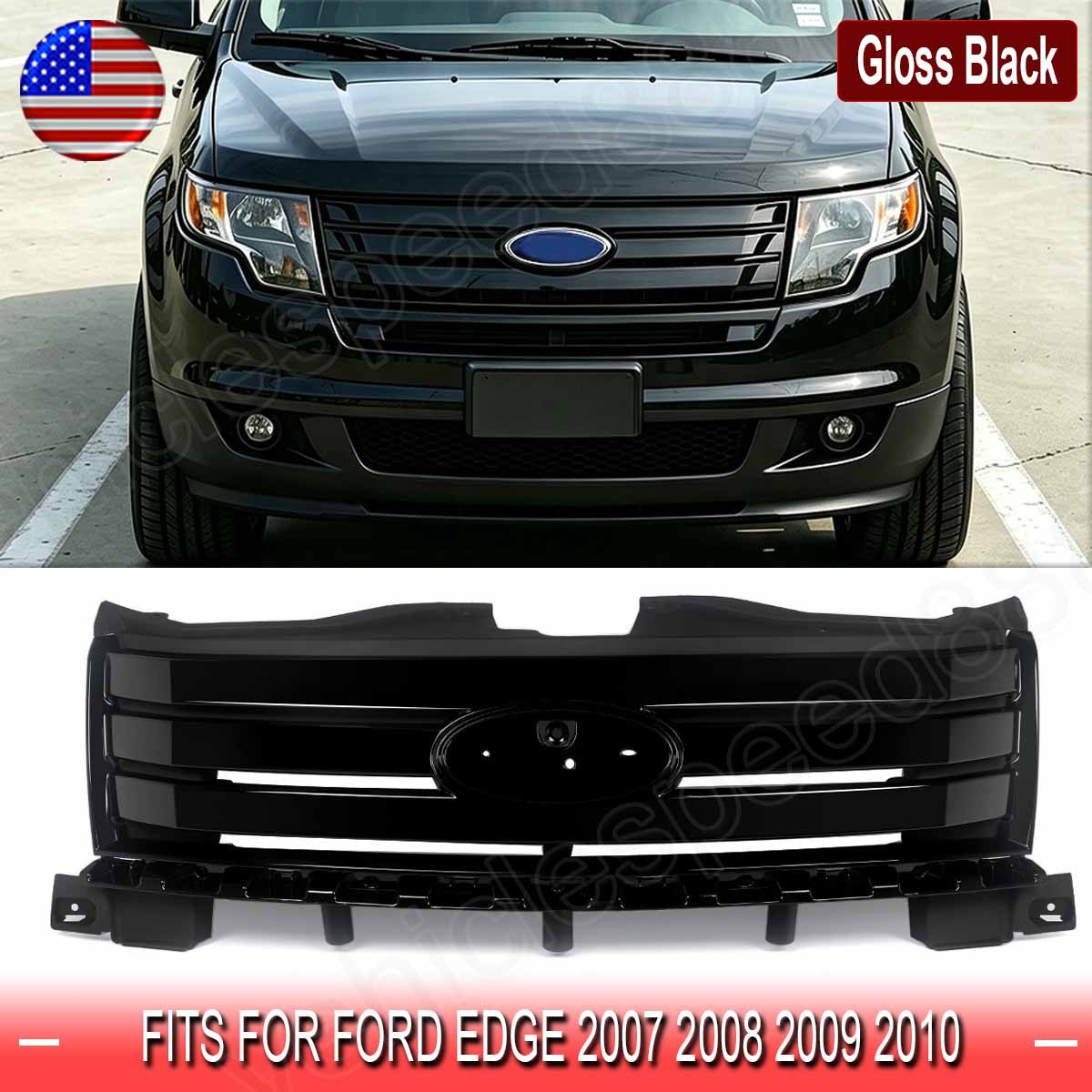 For Ford Edge 2007-2010 Gloss Black Complete Bumper Upper Grille Grill Assembly