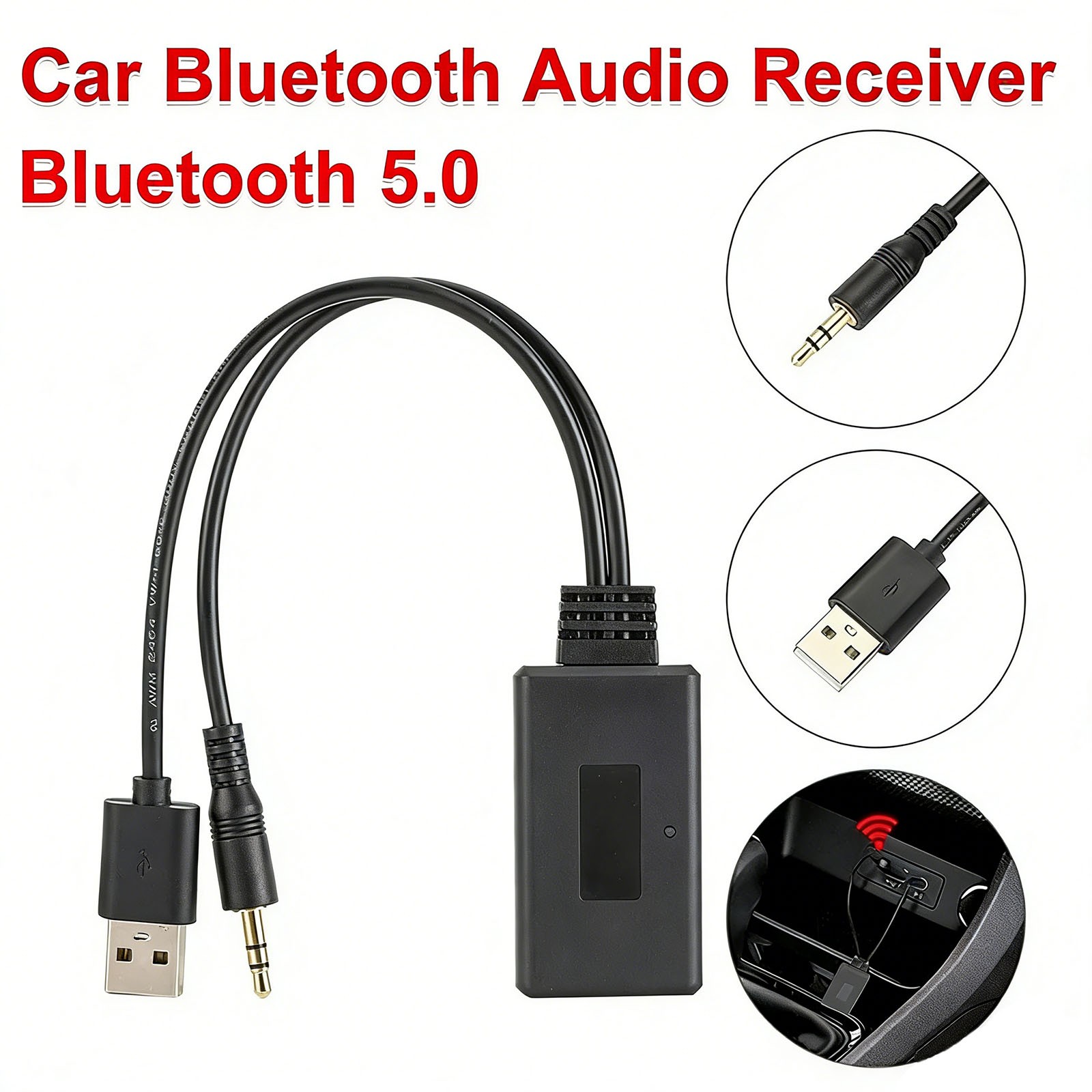 Bluetooth 5.0 Receiver Adapter USB 3.5mm Jack Stereo Audio For Car AUX Speaker