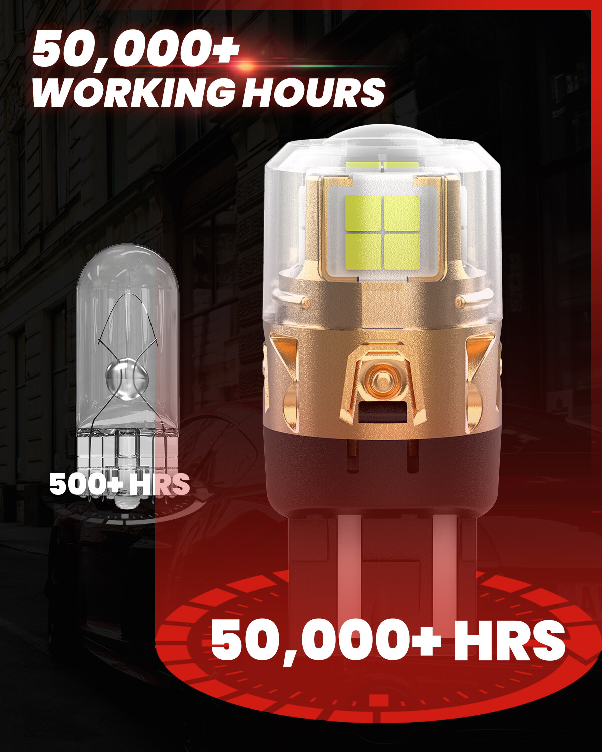 Lasfit 7443 7444 7440 LED Backup Reverse Light Bulb Bright 6000K White L2 Series