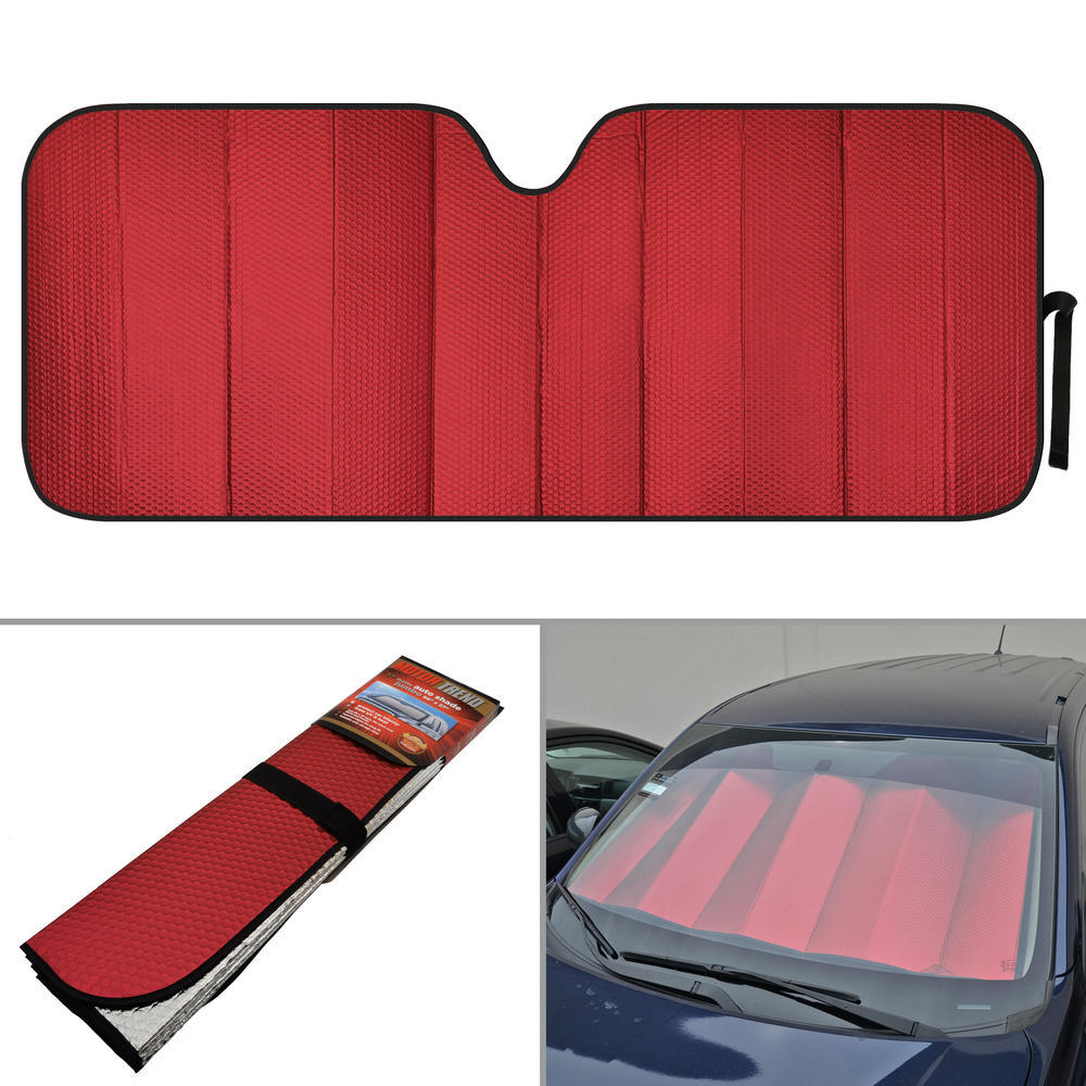 Foldable Jumbo Car Window Cover Sun Shade Auto Visor – Red Foil Reflective
