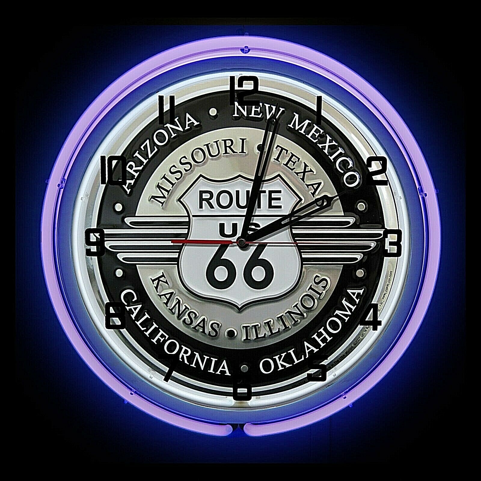 19″ Route 66 Sign Purple Double Neon Clock Garage Man Cave Decor