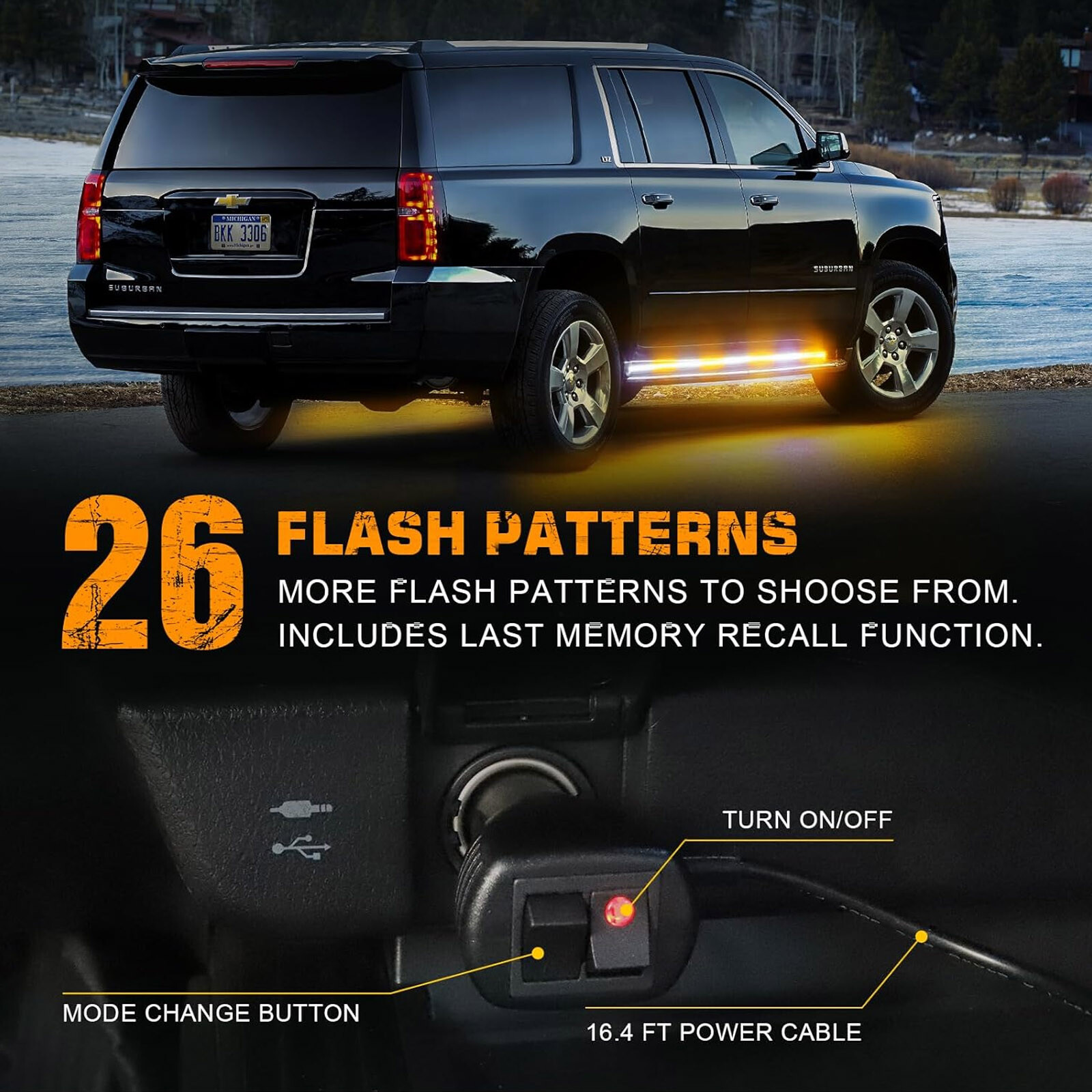 2-in-1 70 inch Emergency Truck Strobe Lights Strip Running Board LED Lights Bar