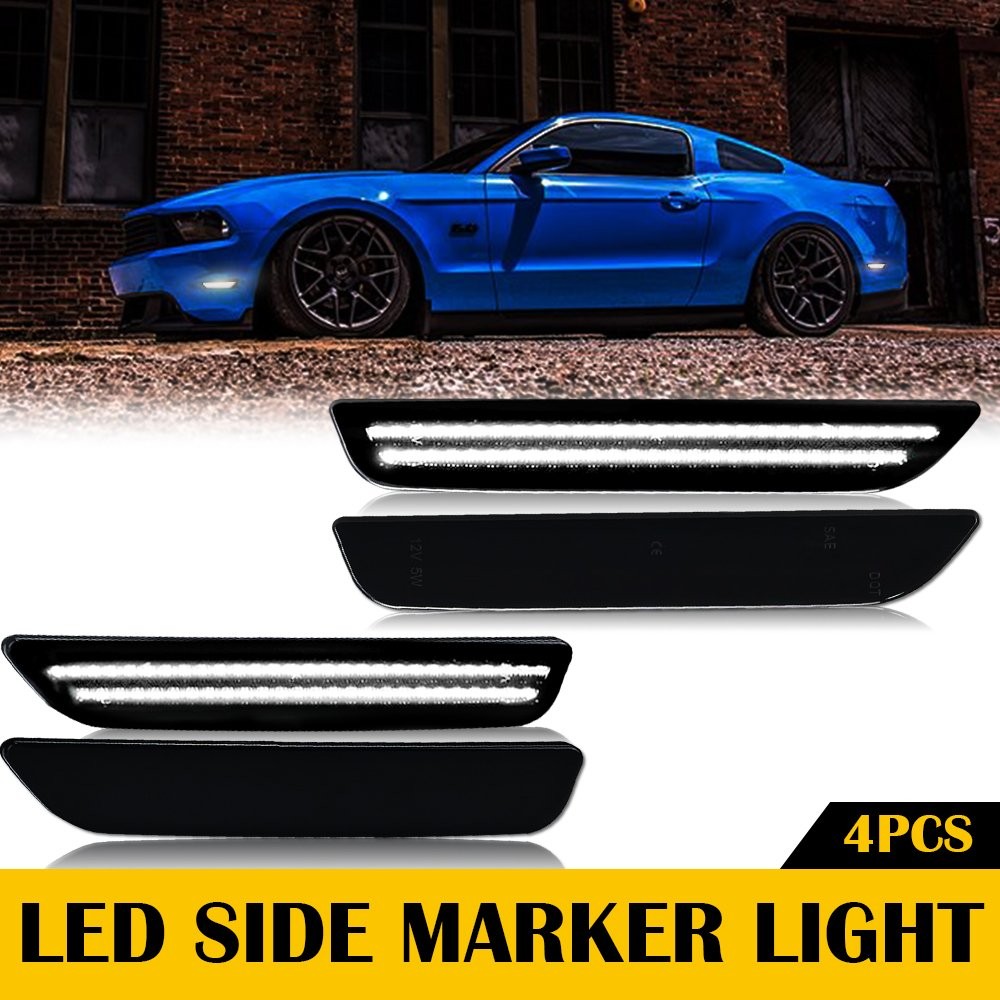 Side Marker Lights Smoked Lens For Ford Mustang 2010-2014 Front & Rear LED/Clear