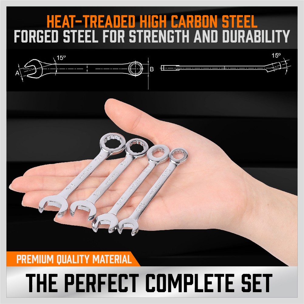 22PCS Combination Wrench Set Ignition Spanner Steel Tools Metric SAE Mini Small