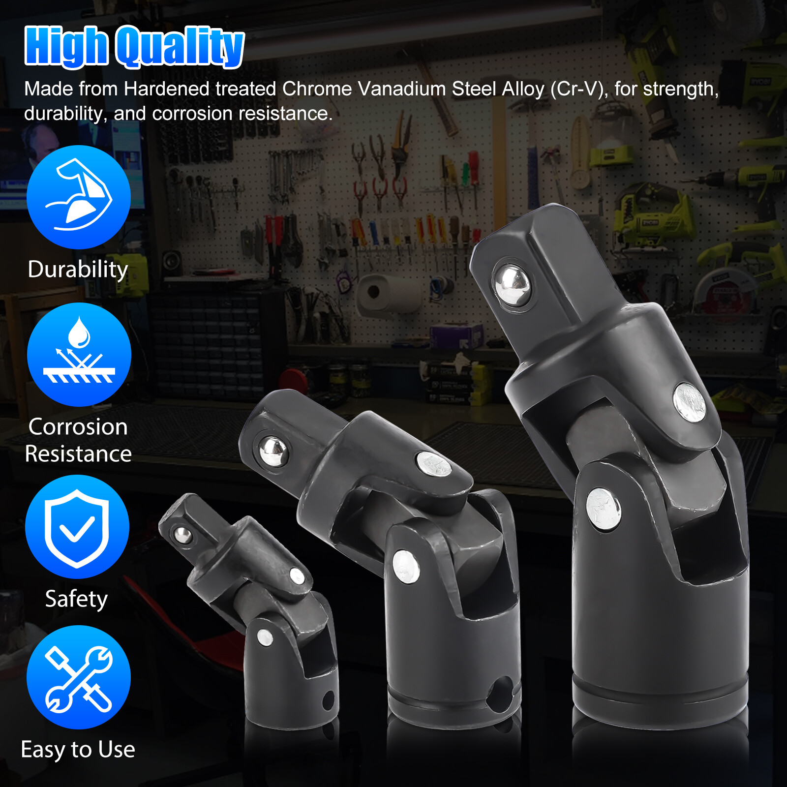 3Pcs Impact Universal Joint Socket Swivel Set 1/4″ 3/8″ 1/2″ Drive Sockets Tool