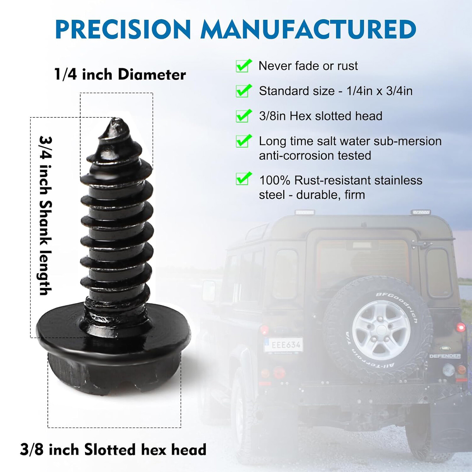 8 PCS Car License Plate Screws Stainless Steel Bolts Caps Fasteners Kit Black