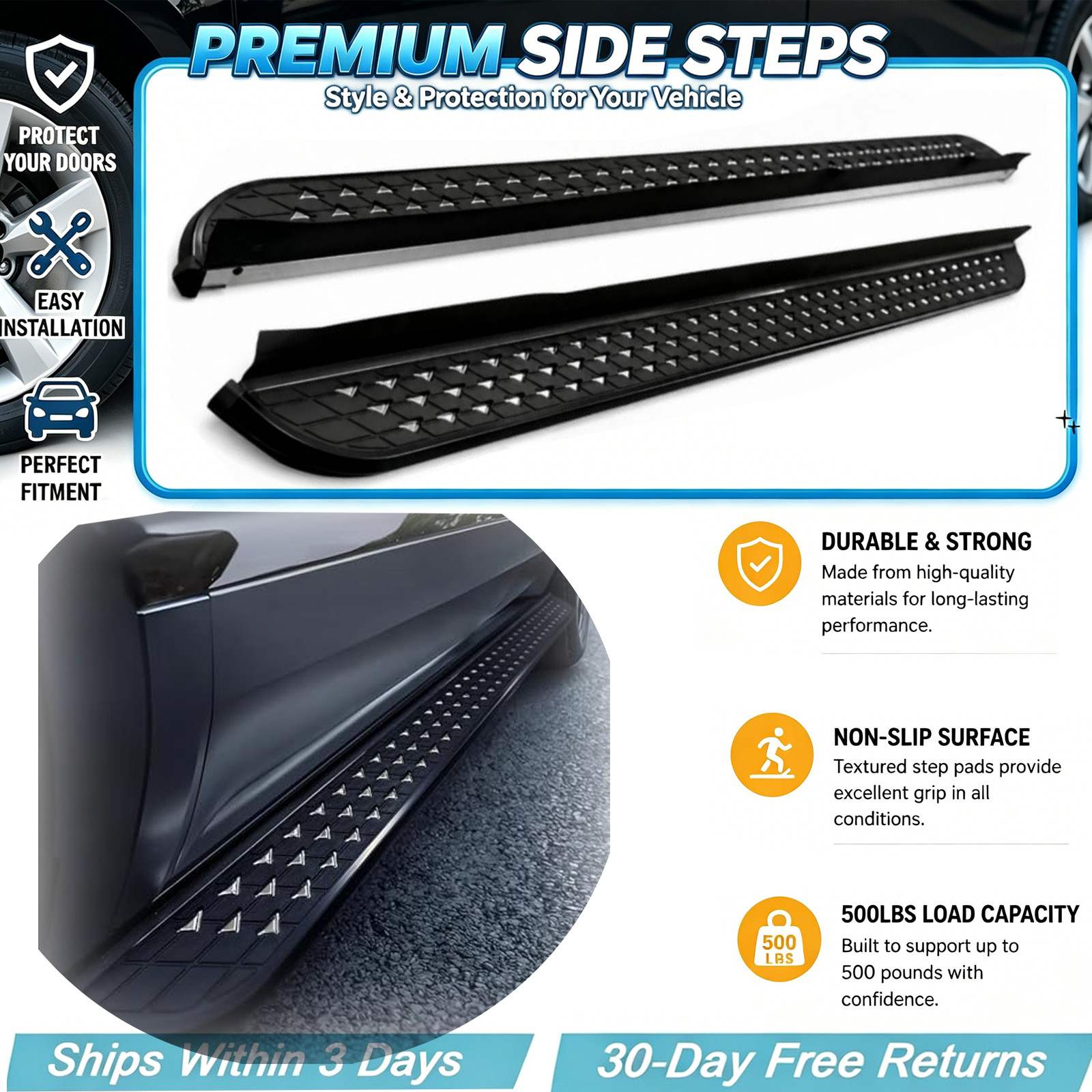 Fits for Land Rover Discovery LR3 LR4 2003-2016 Running Board Side Step Nerf Bar