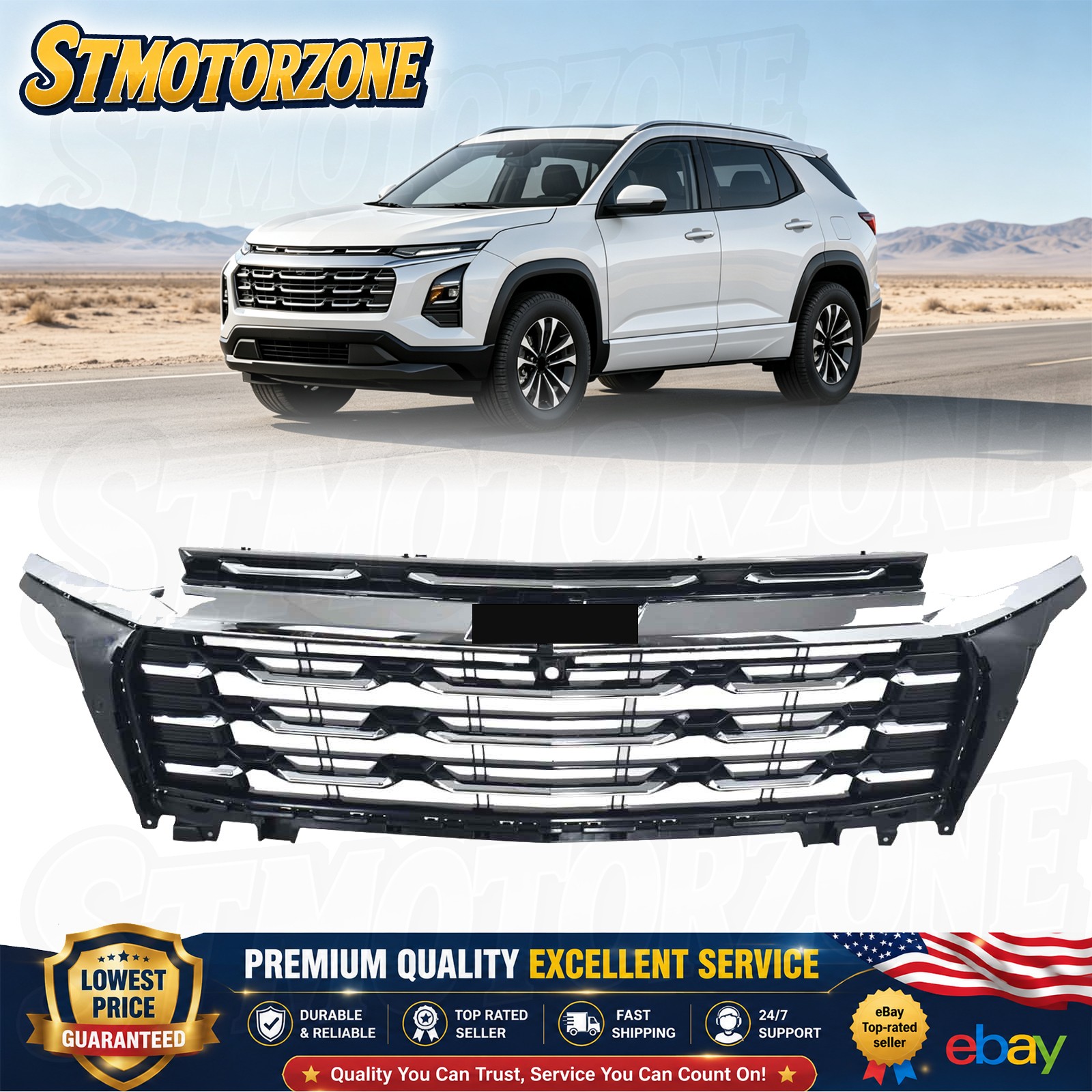 Front Bumper Grille w/ Hole Chrome+ Black For 2025 2026 Chevrolet Equinox LT
