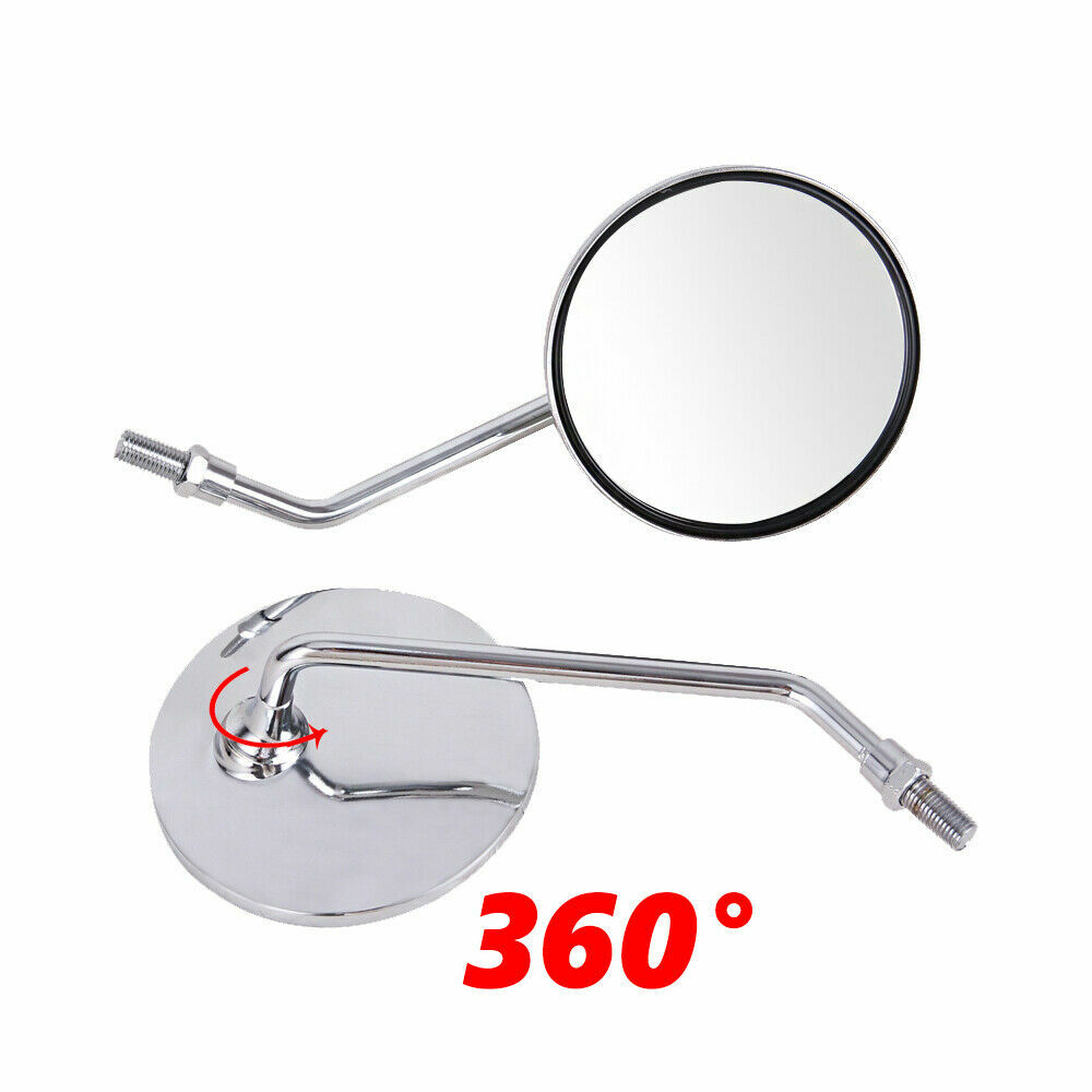 Chrome 10MM Universal Motorcycle Classic Round Long Stem Rearview Side Mirrors