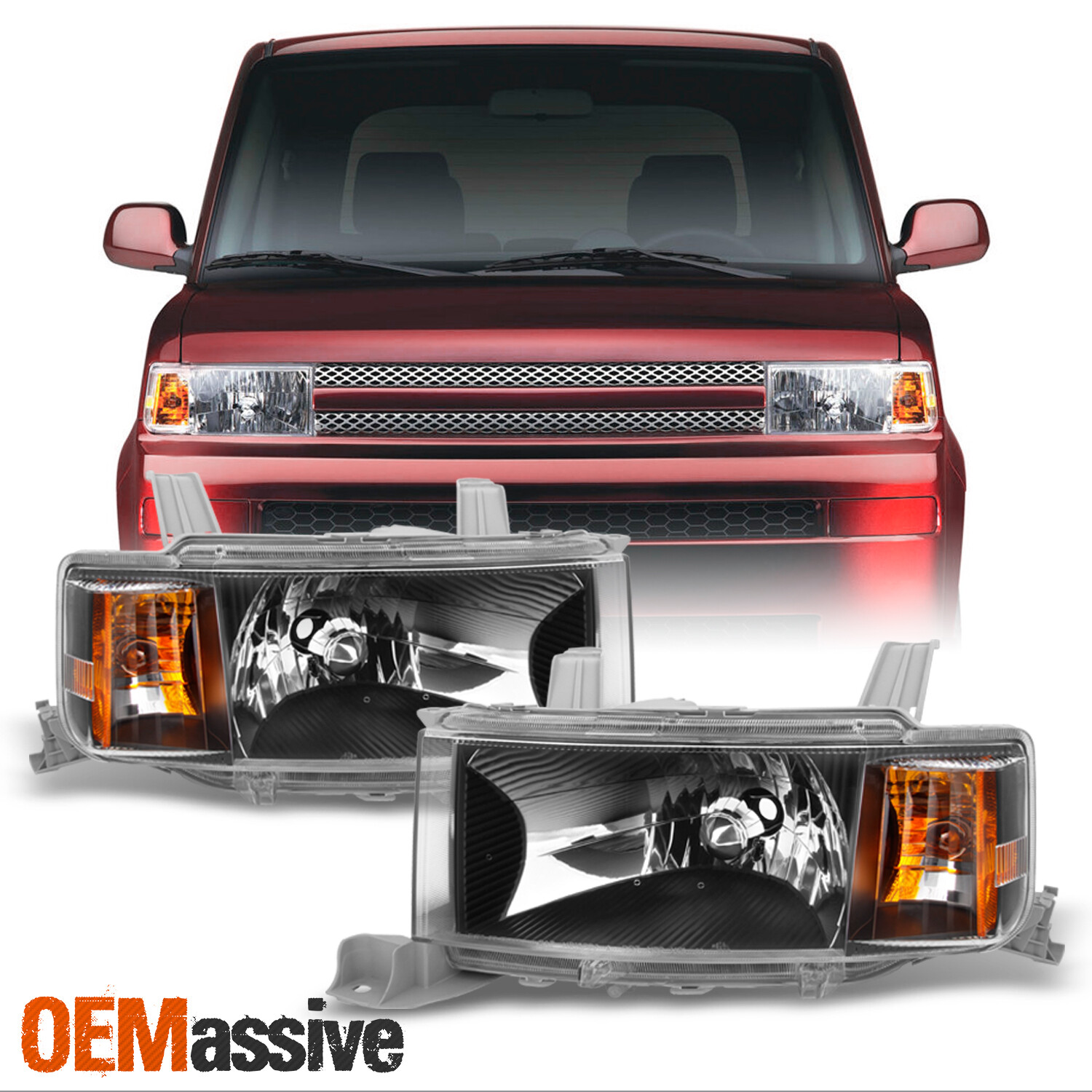 Fits 2004 05 06 Scion xB bB Black Bezel Headlights HeadLamps Replacement LH + RH