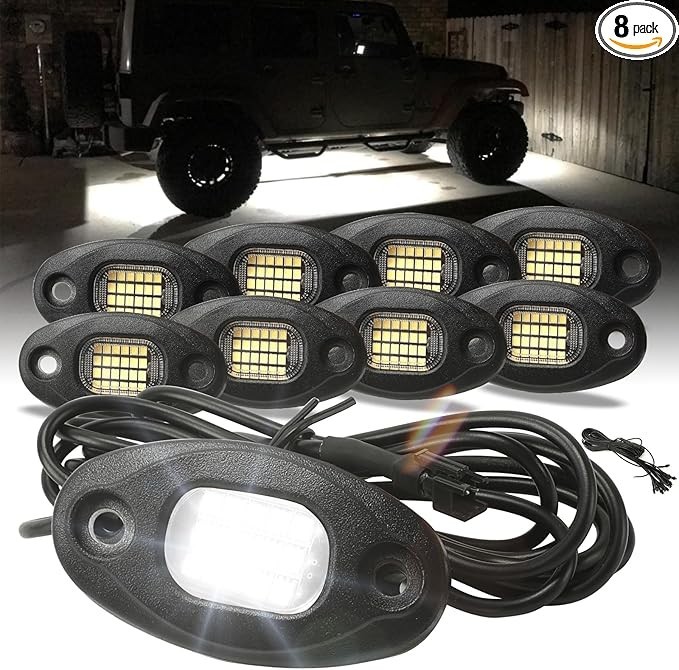8 Pods Pure White Rock Lights Wide Angle for Truck Car ATV UTV SUV Motorcycle