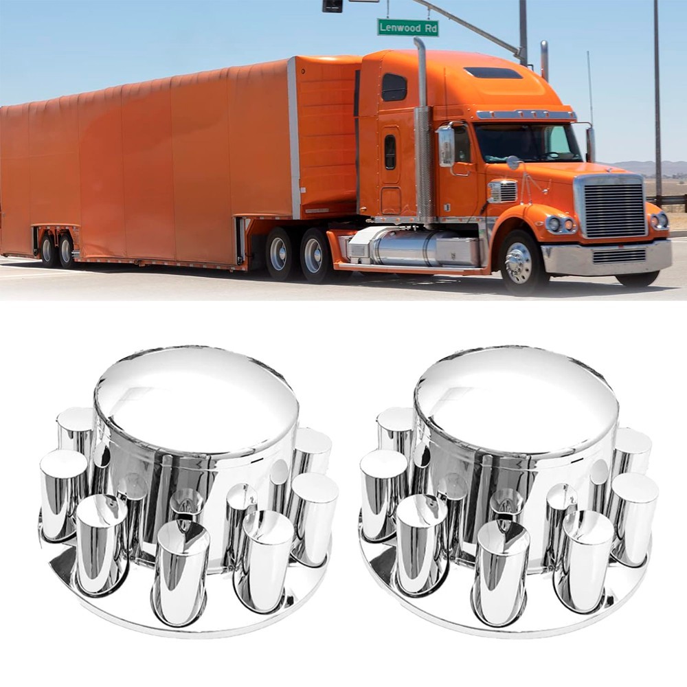 Rear 2 Chrome ABS Plastic Axle Wheel Cover 33mm Screw-On Lug Nut Cover for Semi