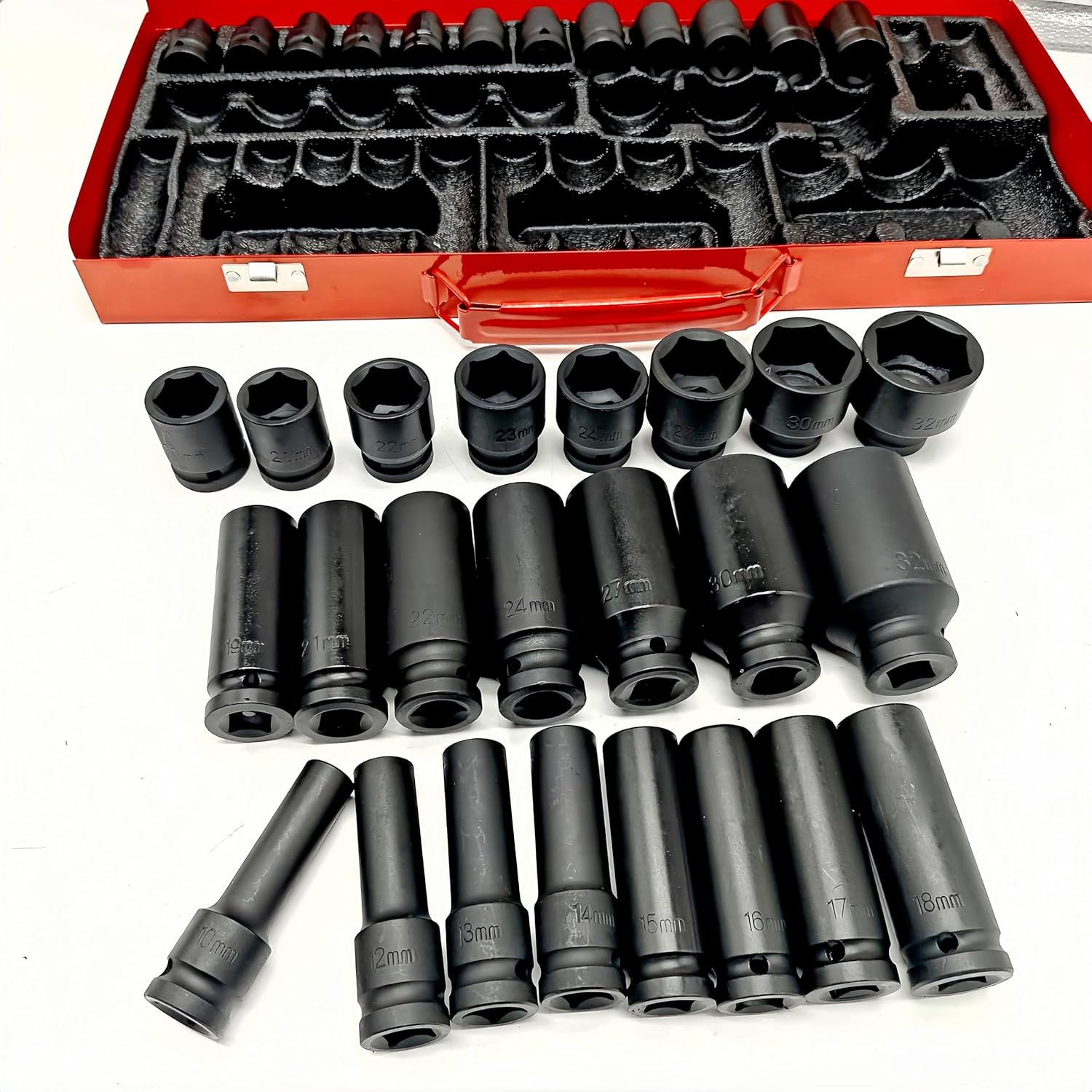 35pcs 1/2″ Inch Deep Impact Socket Set Drive 8-32mm Metric Garage Sae With Case
