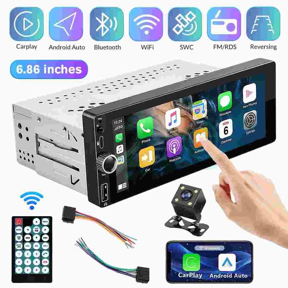 6.86” Single 1Din Car Stereo Radio Carplay/Android Auto Touch Screen MP5 Player
