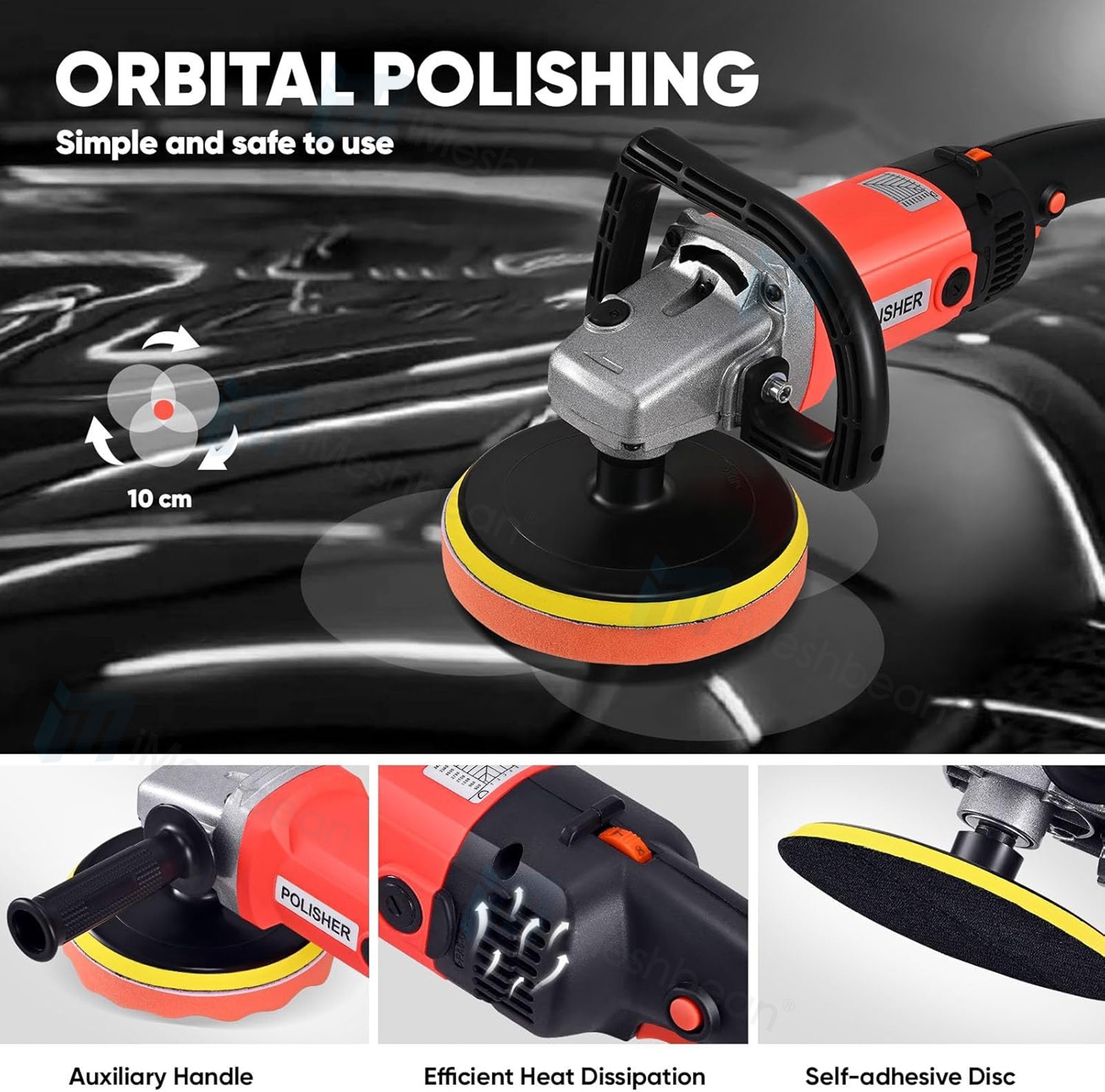 Car Buffer Polisher Waxer 8-Speed Rotary 5″6″+7″ Backing Plate Polishing Machine