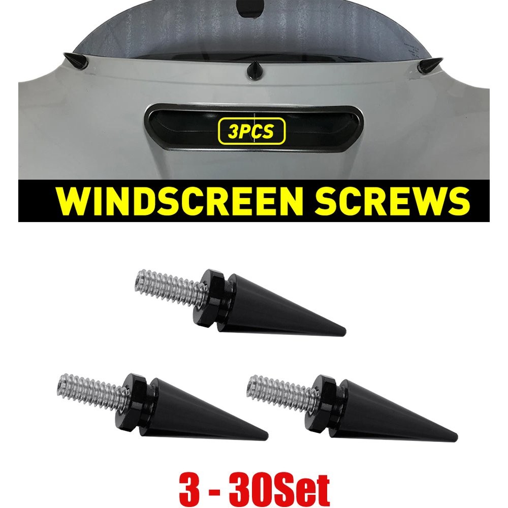 3-30Set For 1996-2013 Harley Touring Spike Black Windshield Trim Screw Bolts Set
