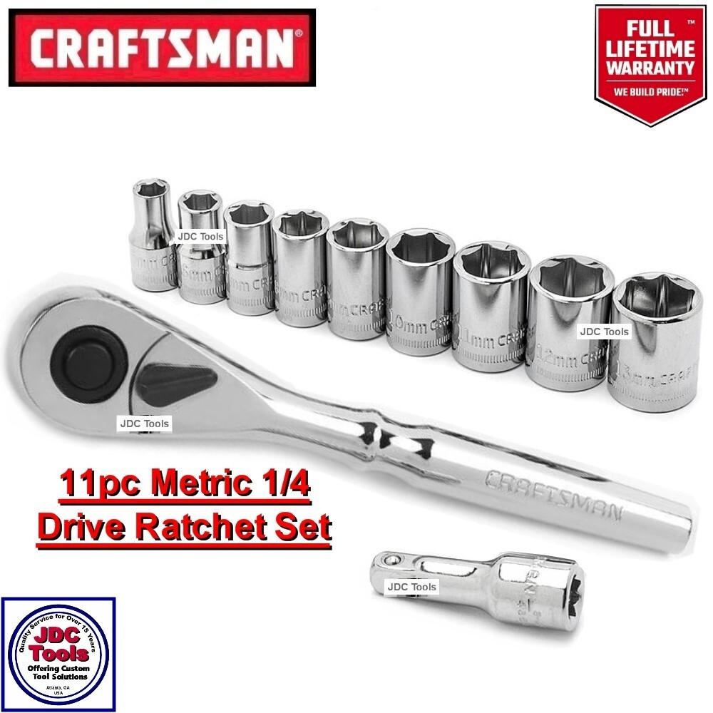 Craftsman Tools 11 pc 1/4 Drive Metric 6 Pt. Socket Wrench Set w 45T Ratchet