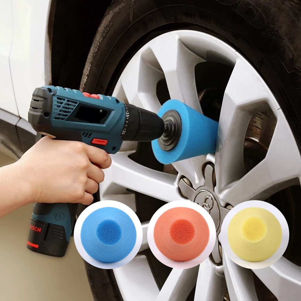 Foam Drill Polishing Cone Ball Pads Kit Car Hub Waxing Buffing Wheel Polisher 4″