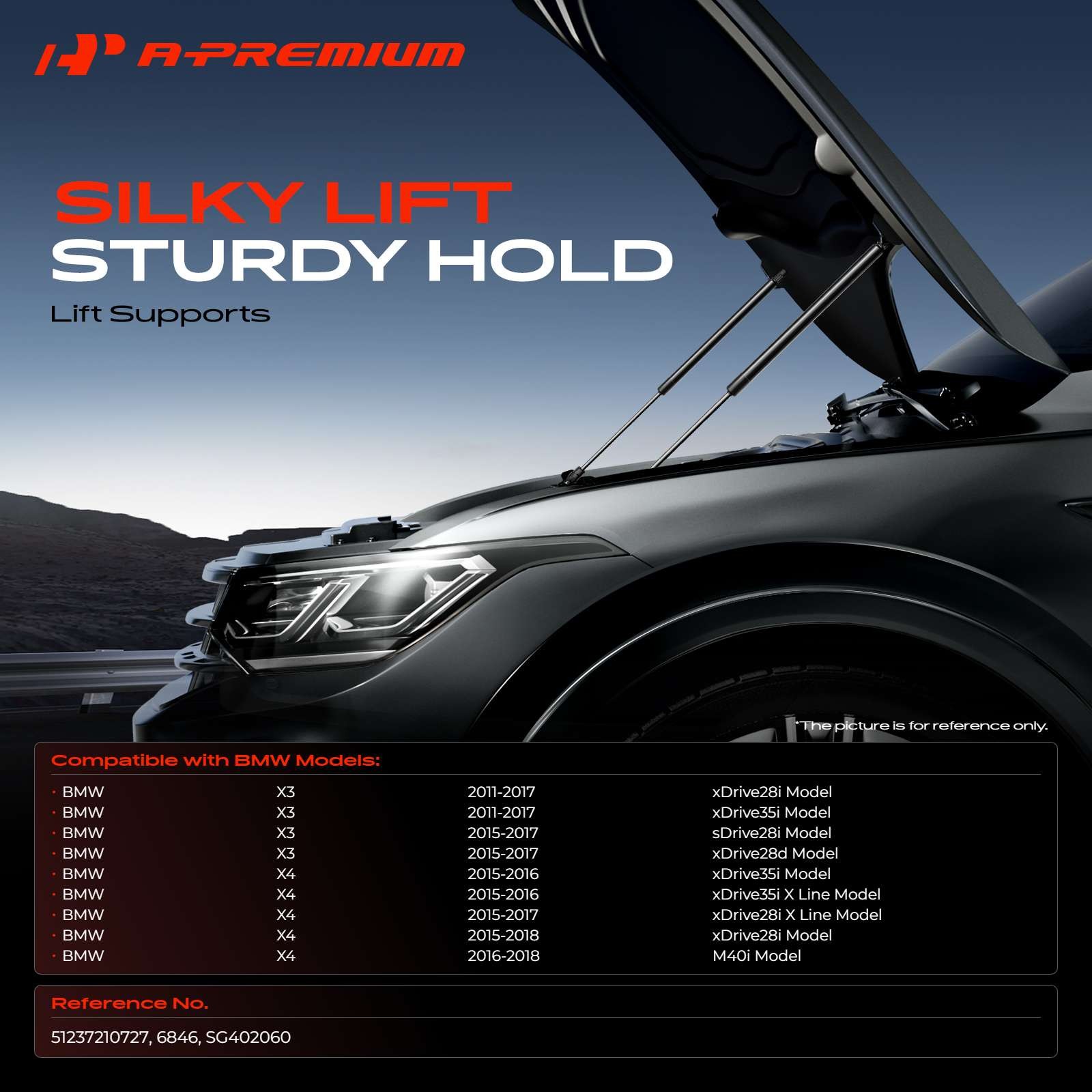 A-Premium 2x Front Hood Lift Support Struts for BMW X3 2011-2017 X4 2015-2018