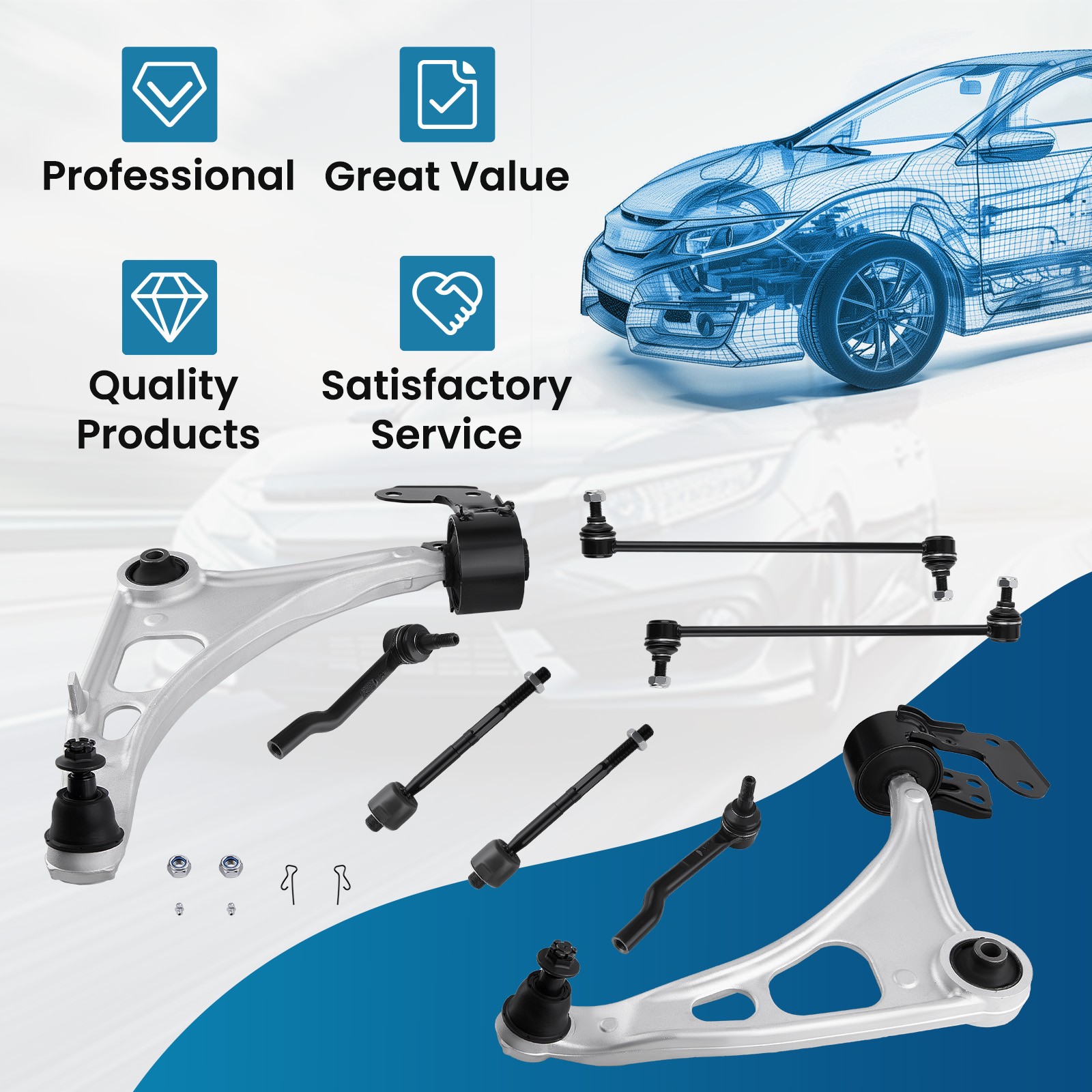 Front Lower Control Arms Sway Bar Link Kit for 2014-2020 Acura MDX 2016-21 Pilot