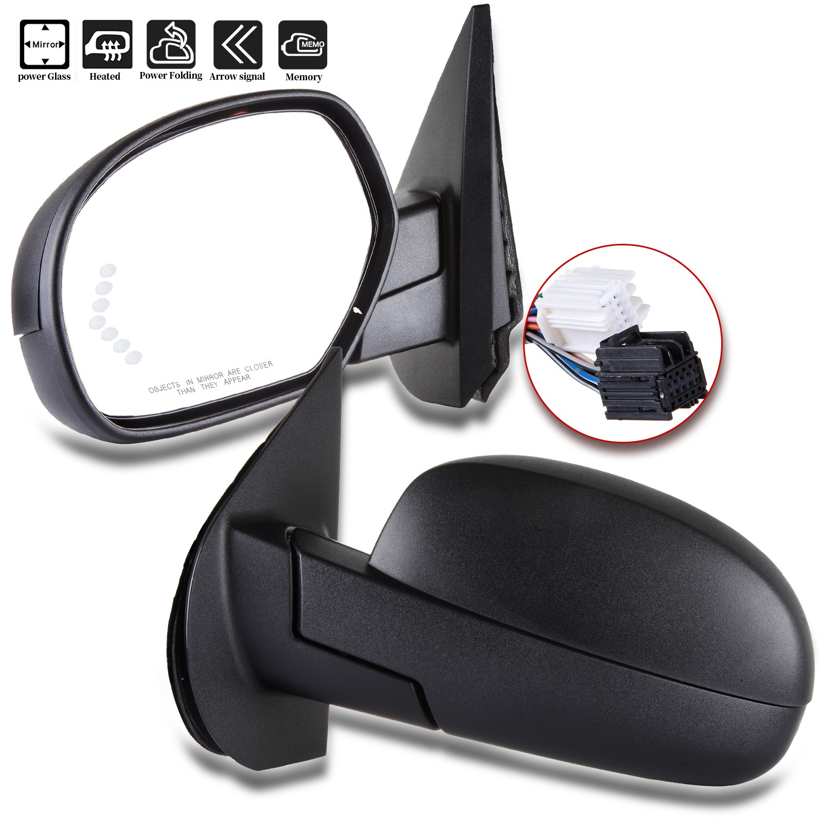 Power Fold Memory Heated Puddle light Arrow Signal Mirrors Fits 07-14 Chevy GMC