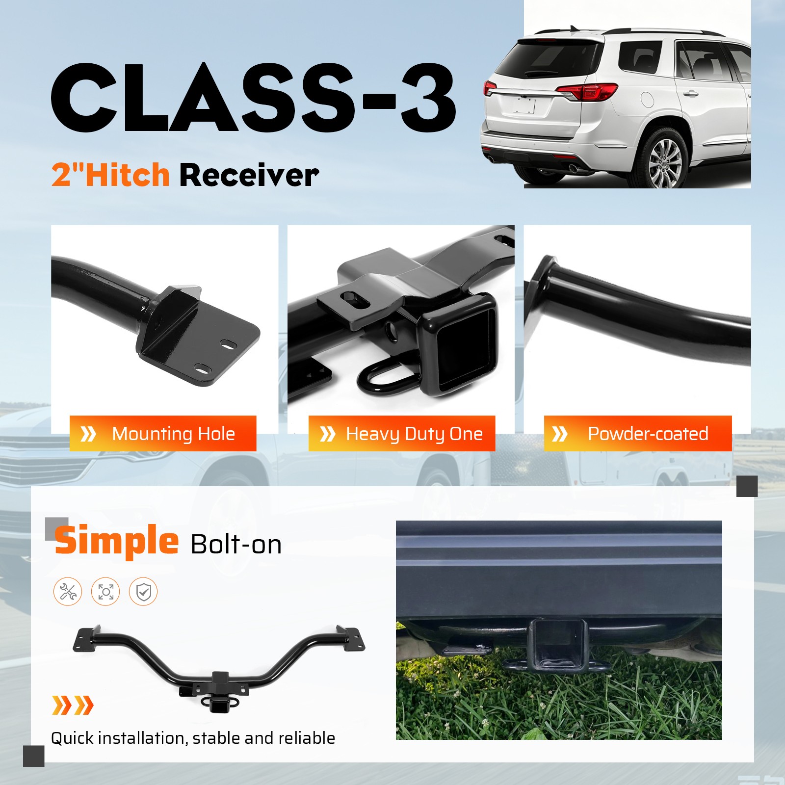 Trailer Tow Hitch For 07-17 GMC Acadia 09-18 Chevy Traverse Class 3 2″ Receiver