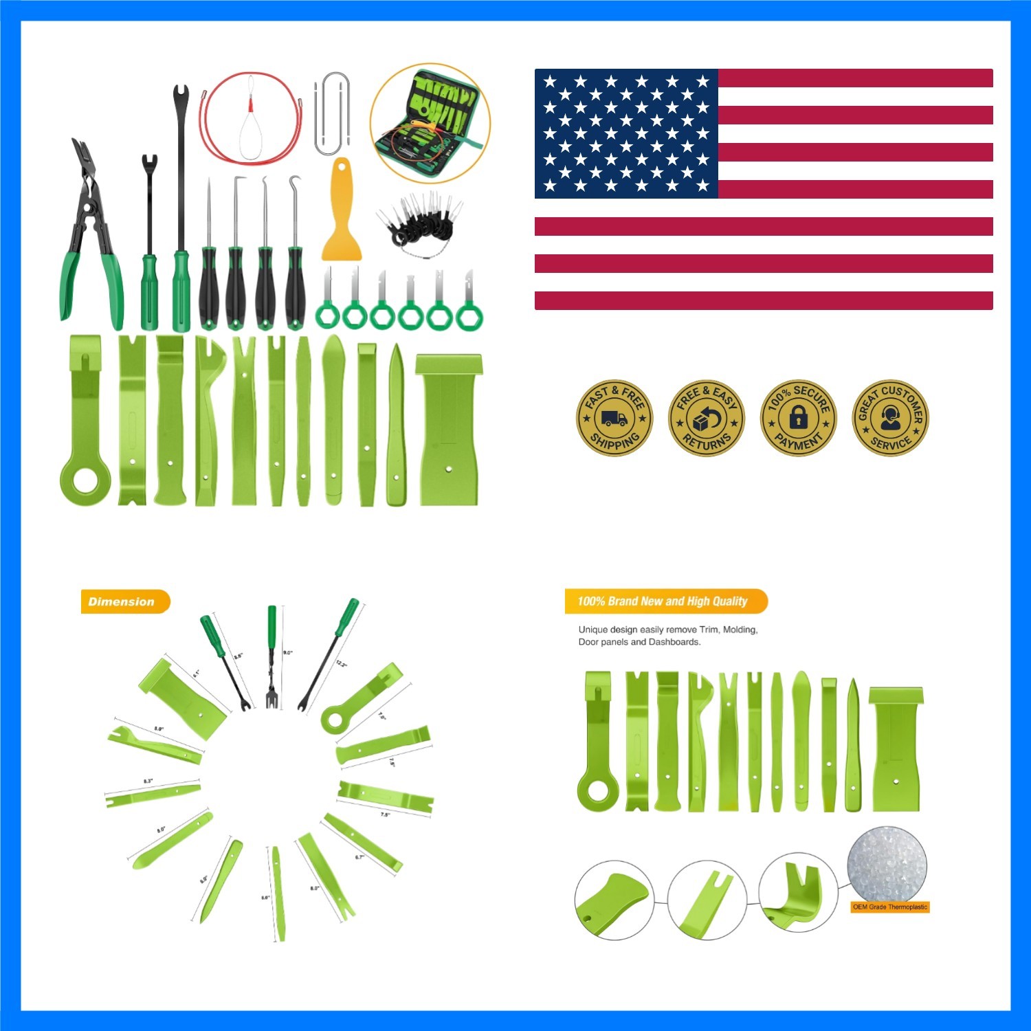 40Pcs Trim Removal Tool Green | Auto Multi Removal Kit-Terminal Key, Clip Pli…