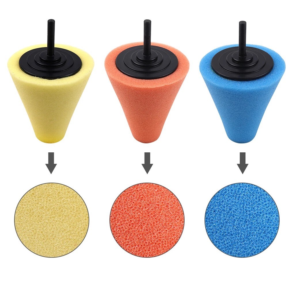 4″ Foam Drill Polishing Cone Ball Pads Kit Car Hub Waxing Buffing Wheel Polisher