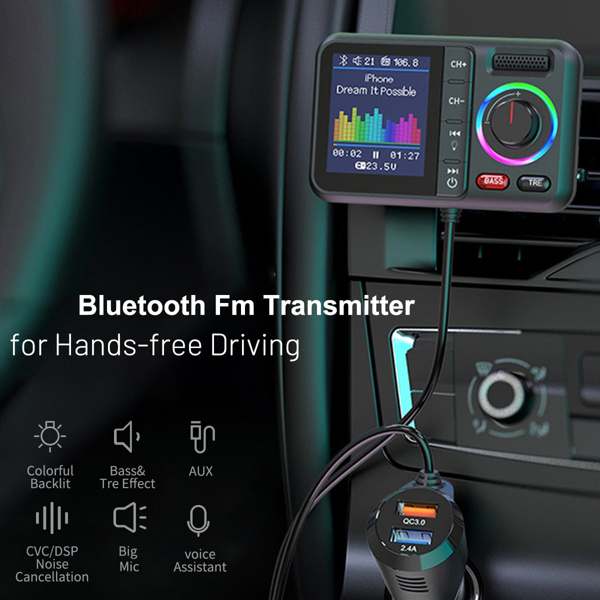 Car FM Wireless Bluetooth Transmitter MP3 Player 2USB Fast Charger Adapter USA~